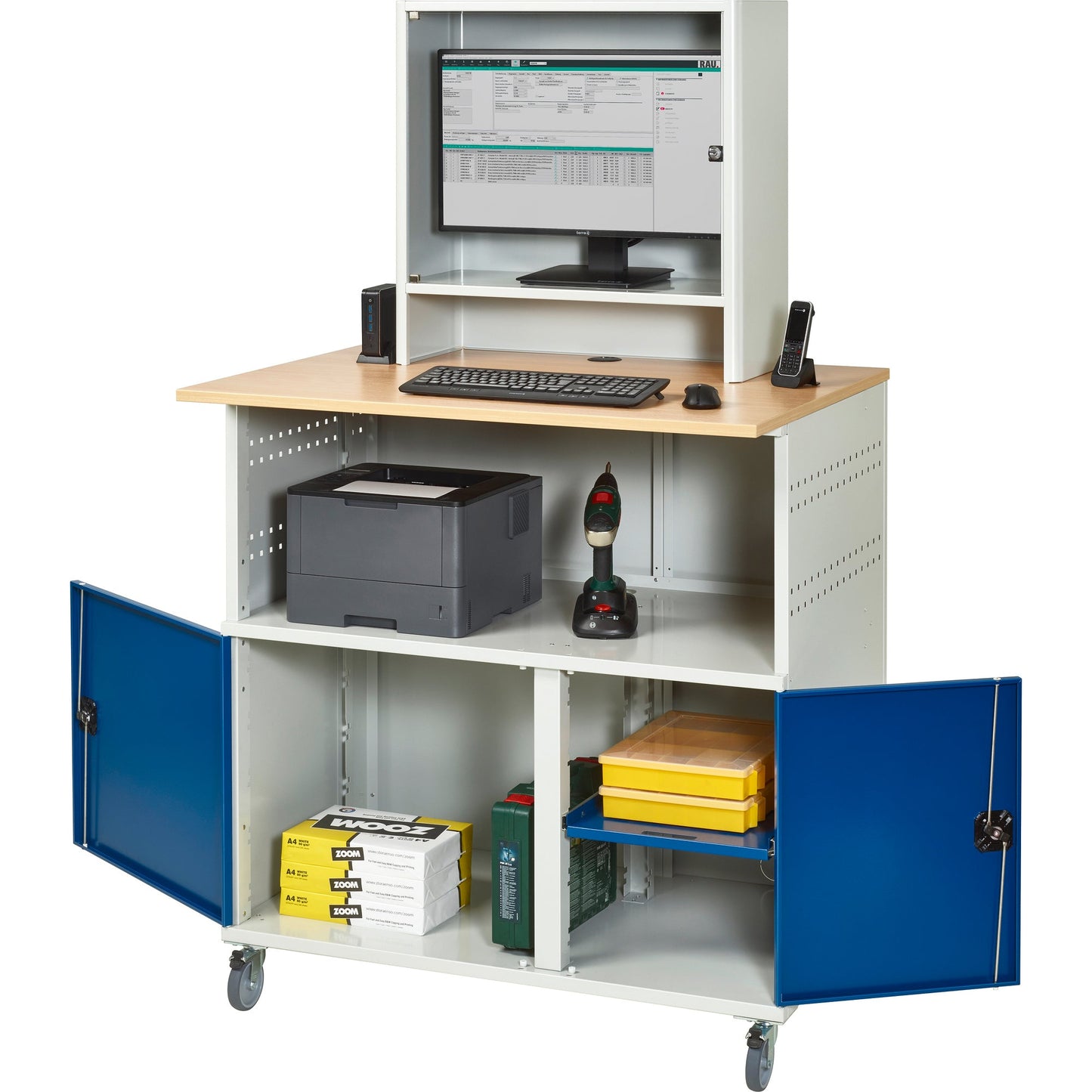 RAU PC-Arbeitsplatz Modell 1023 1.100 x 1.890 x 790 mm (B x H x T) abschließbar