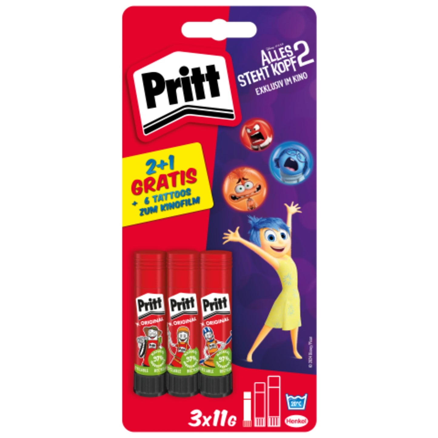 Pritt Klebestift Original Alles steht Kopf 2 nicht nachfüllbar 3 x 11 g/Pack.