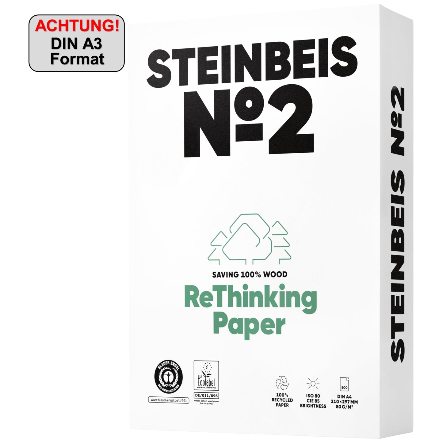 Steinbeis Kopierpapier No. 2 Trend White DIN A3 80g/m² 100 % recycelt, chlorfrei gebleicht weiß 500 Bl./Pack.