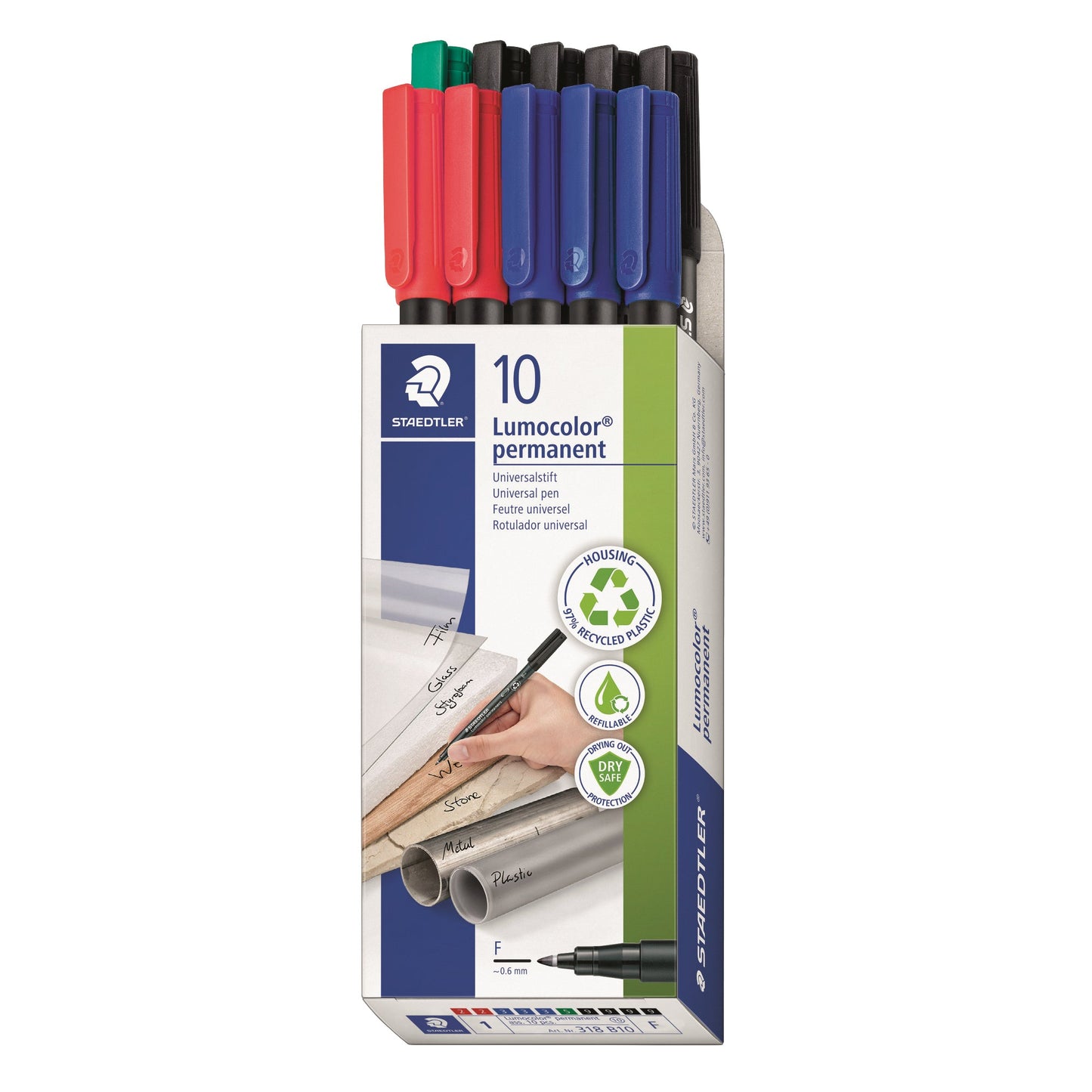 STAEDTLER® Folienstift Lumocolor® permanent 318 0,6mm farbig sortiert nicht dokumentenecht 10 St./Pack.