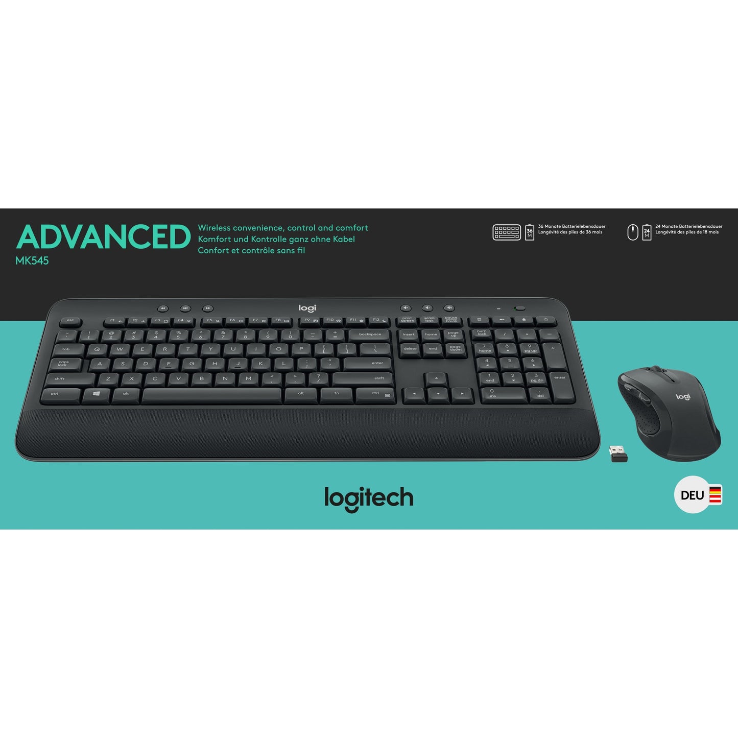 Logitech Tastatur-Maus-Set MK545 Advanced QWERTZ Windows® universell USB-A 10m inkl. Unifying-Empfänger schwarz