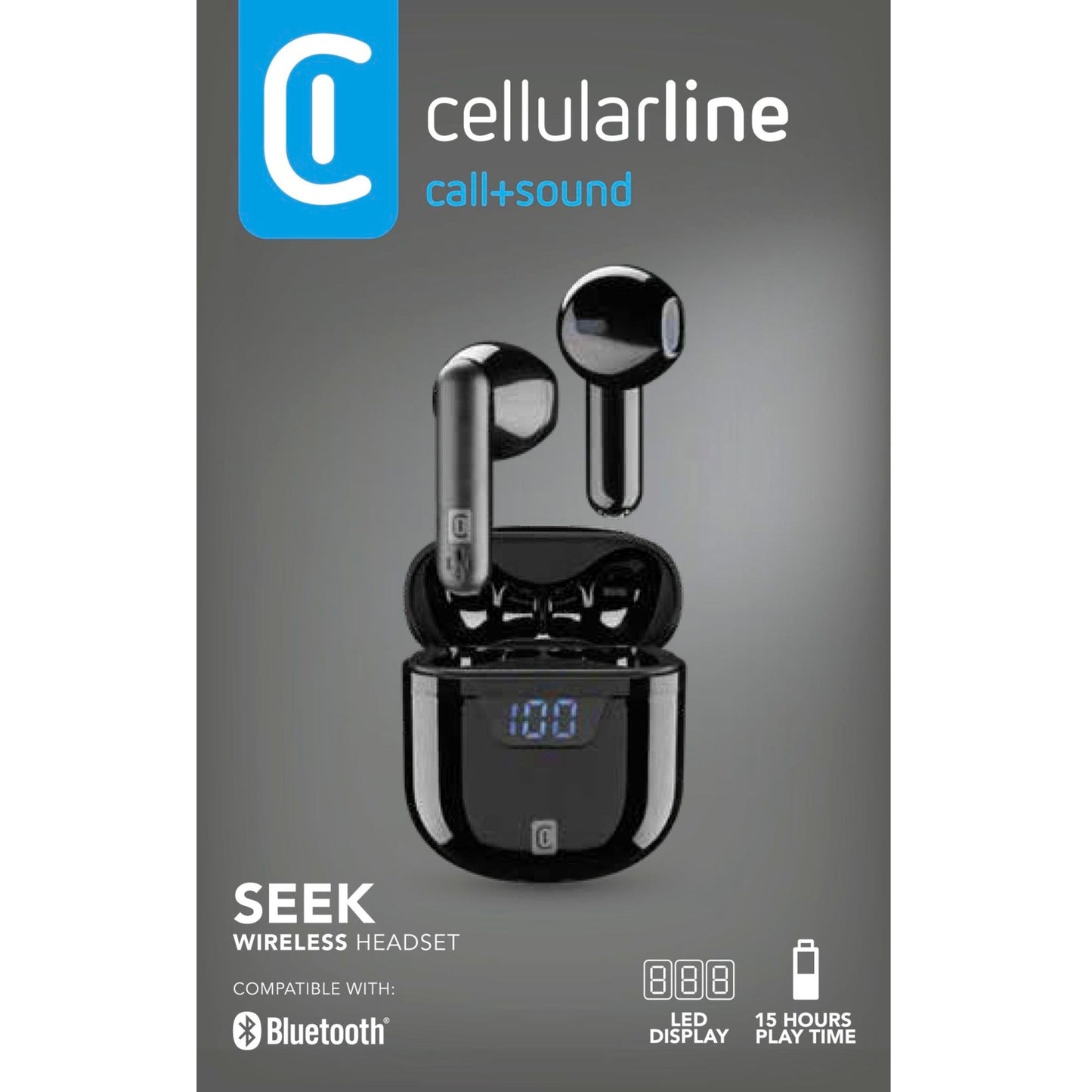 cellularline Kopfhörer SEEK In-Ear Smartphones Akku inkl. Ladegehäuse, USB-C-Kabel schwarz