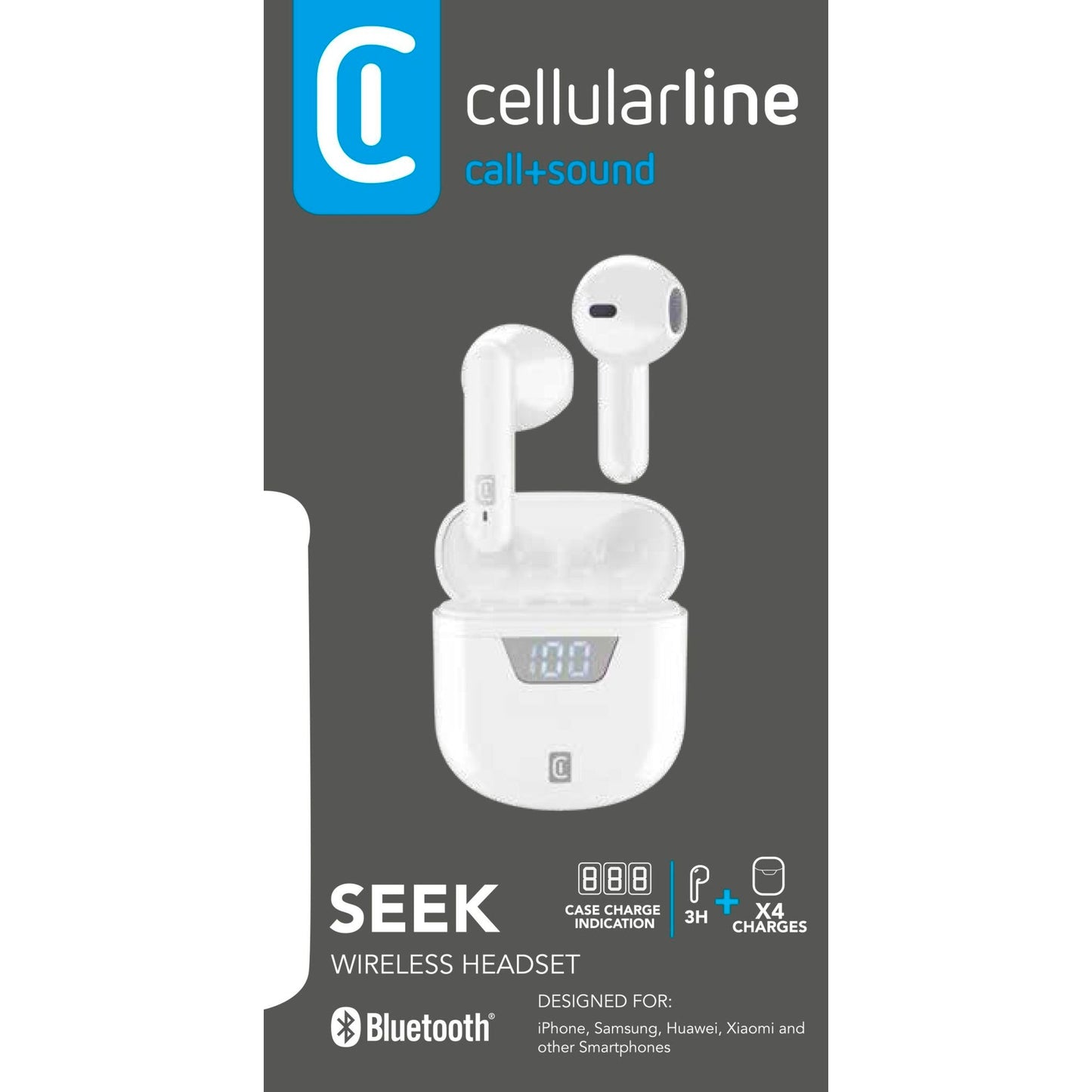 cellularline Kopfhörer SEEK In-Ear Smartphones Akku inkl. Ladegehäuse, USB-C-Kabel weiß