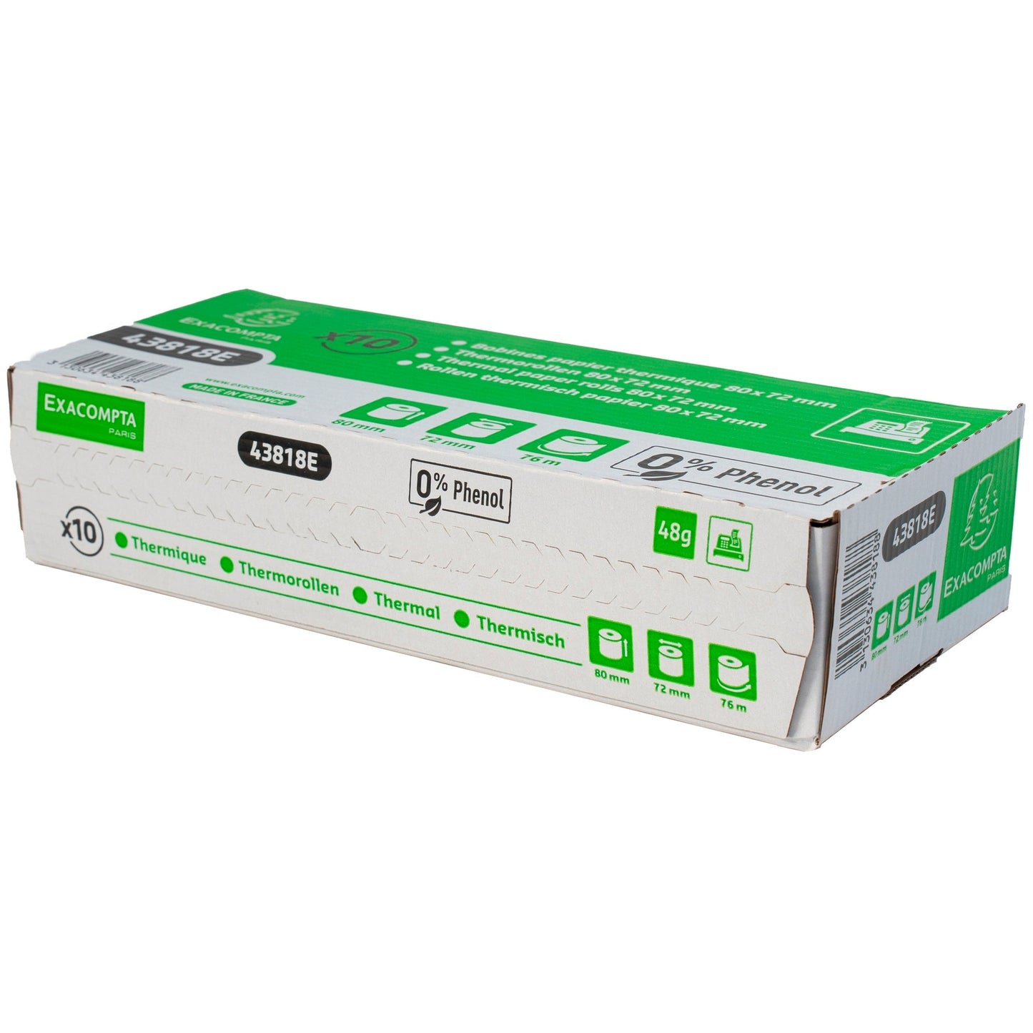 Exacompta Thermokassenrolle 80 mm x 76 m (B x L) 72mm BPA-frei phenolfrei 10 St./Pack.