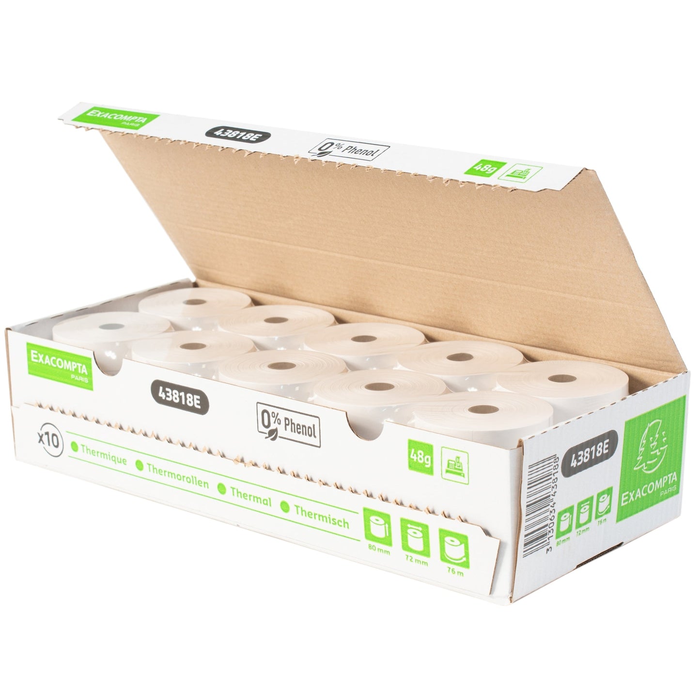 Exacompta Thermokassenrolle 80 mm x 76 m (B x L) 72mm BPA-frei phenolfrei 10 St./Pack.