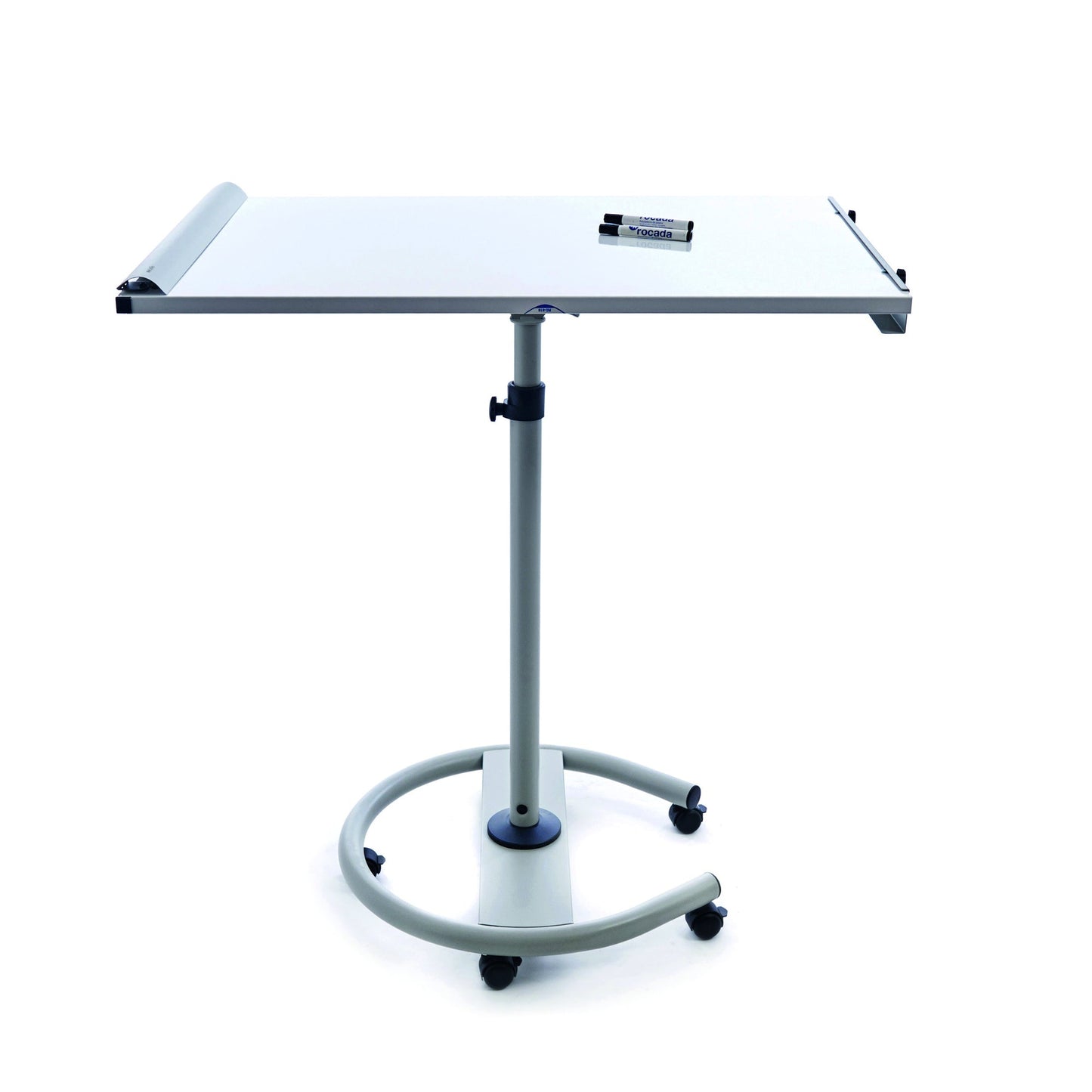 rocada Mobiles Flipchart Multifunktion mit Ablageschale Rundfuß mit 5 Rollen Stahl grau