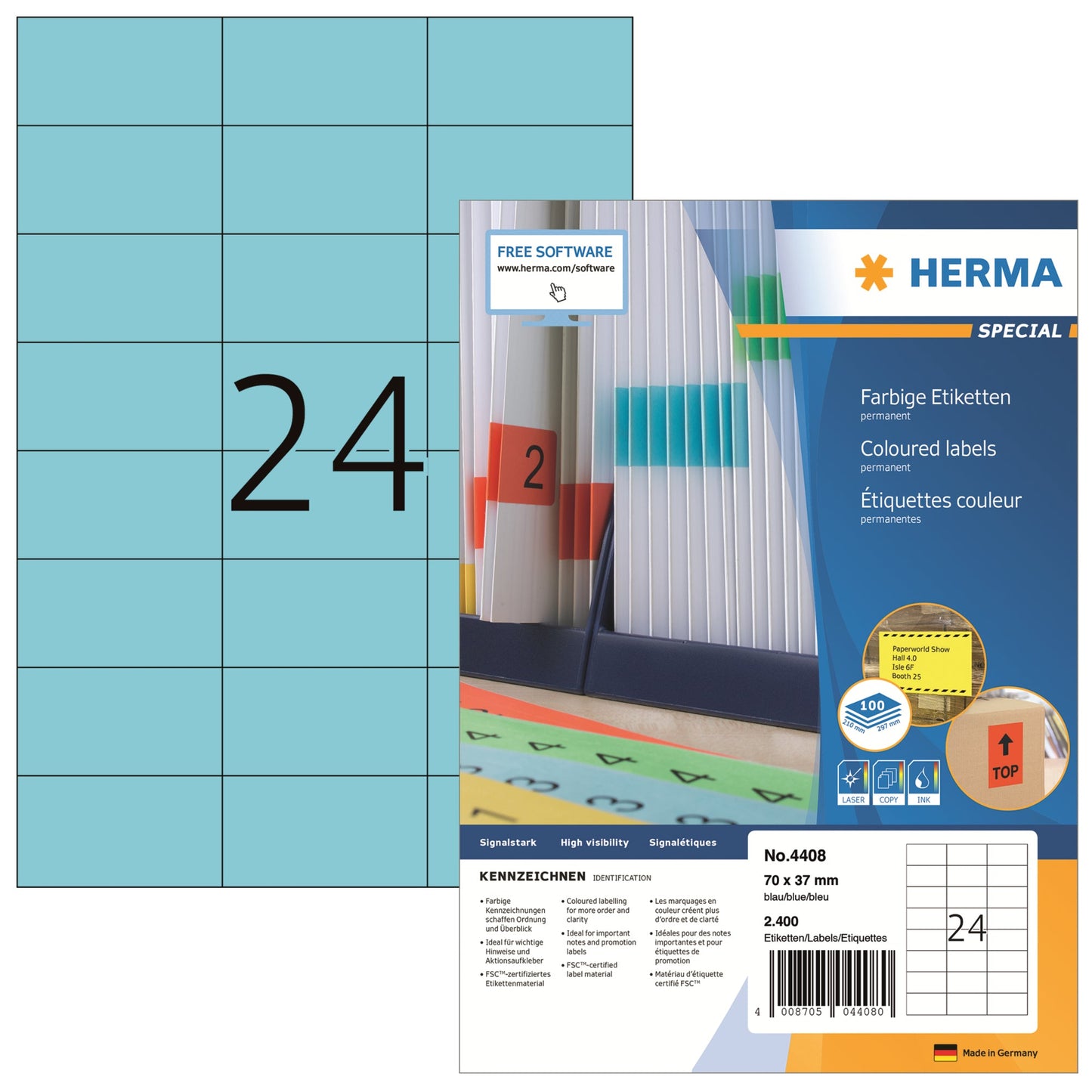 HERMA Universaletikett farbig 70 x 37 mm (B x H) nicht wieder ablösbar Papier blau 2.400 Etik./Pack.