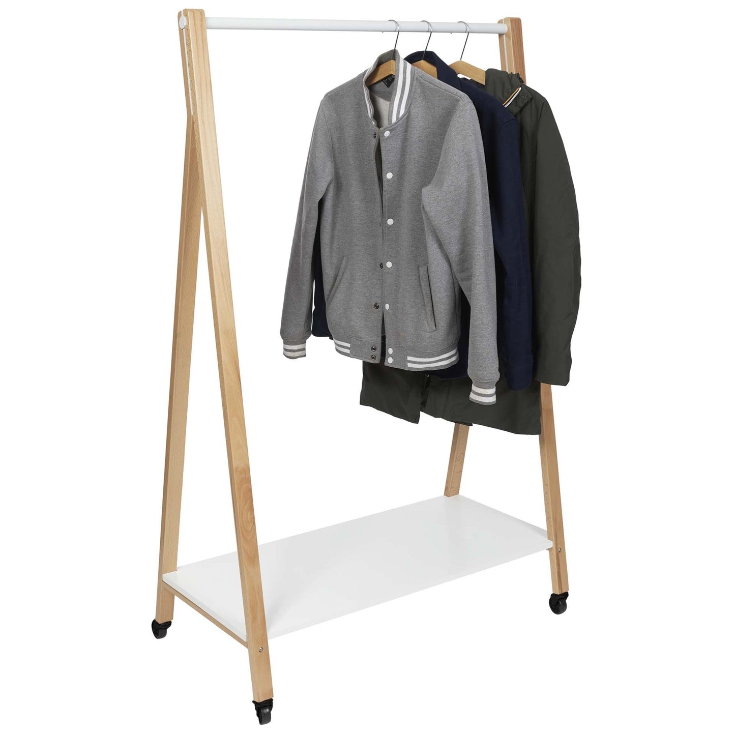ALBA Garderobenständer PMSLEEK 94 x 149 x 47 cm (B x H x T) Stahl, epoxylackiert/Holz/MDF/Kunststoff, 100 % recycelbar buche/weiß