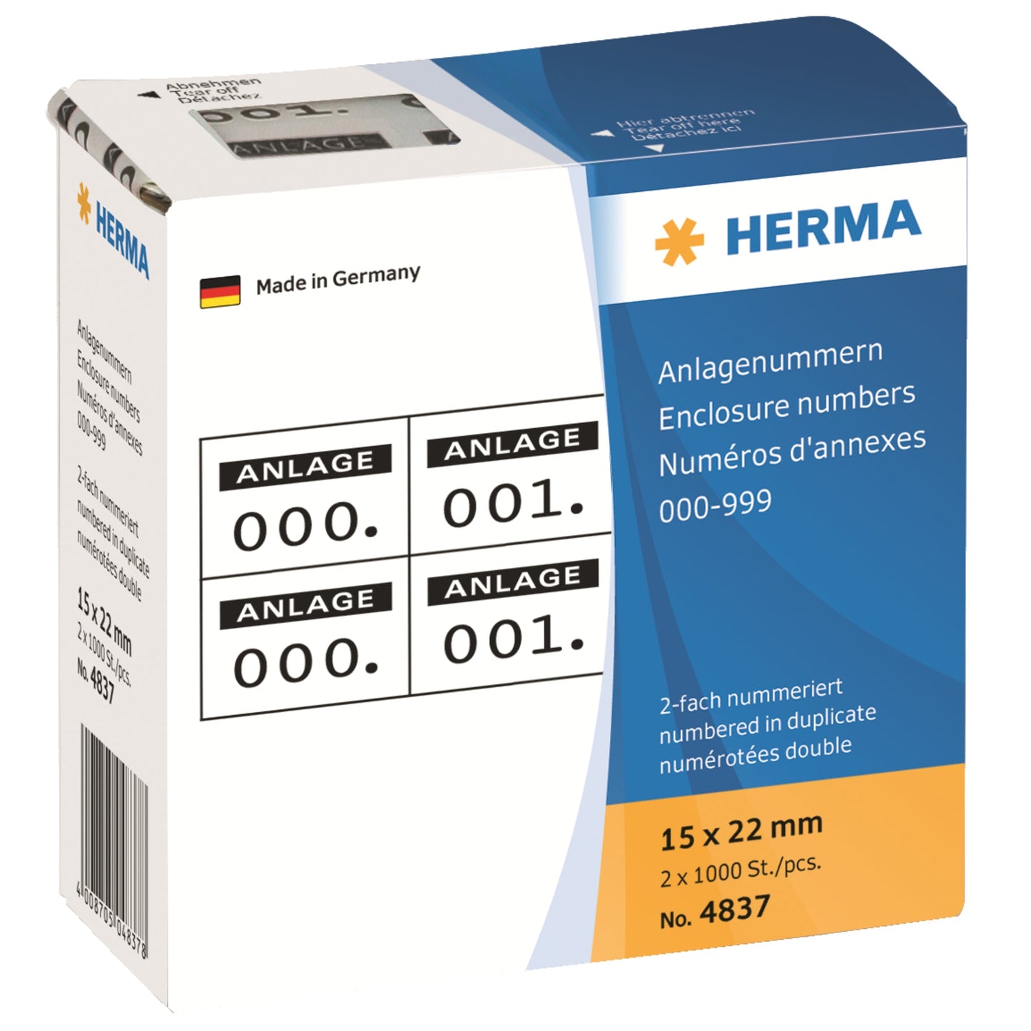 HERMA Nummernetikett 15 x 22 mm (B x H) doppelt Papier weiß Anlage/0-999 1.000 Etik./Pack.