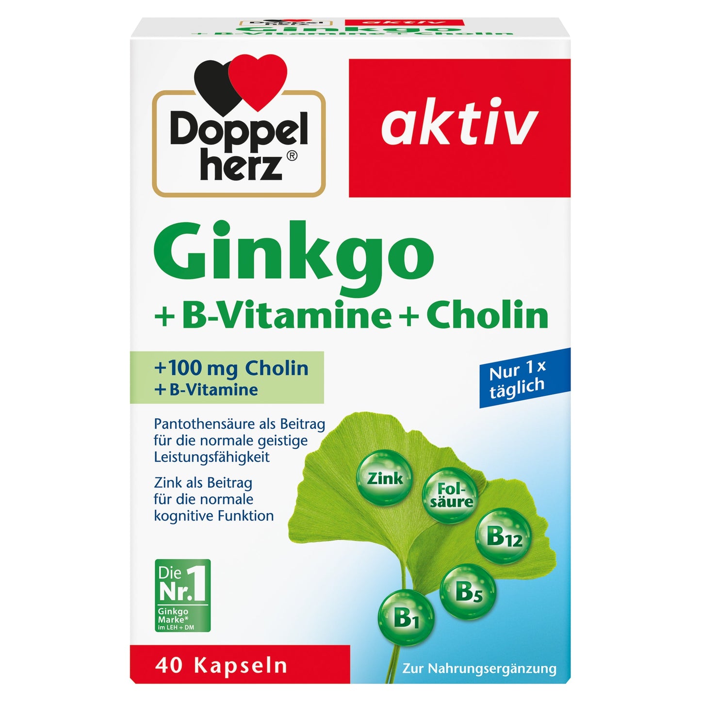 Doppelherz Nahrungsergänzungsmittel aktiv Ginkgo + B-Vitamine + Cholin Kapsel 40 St./Pack.