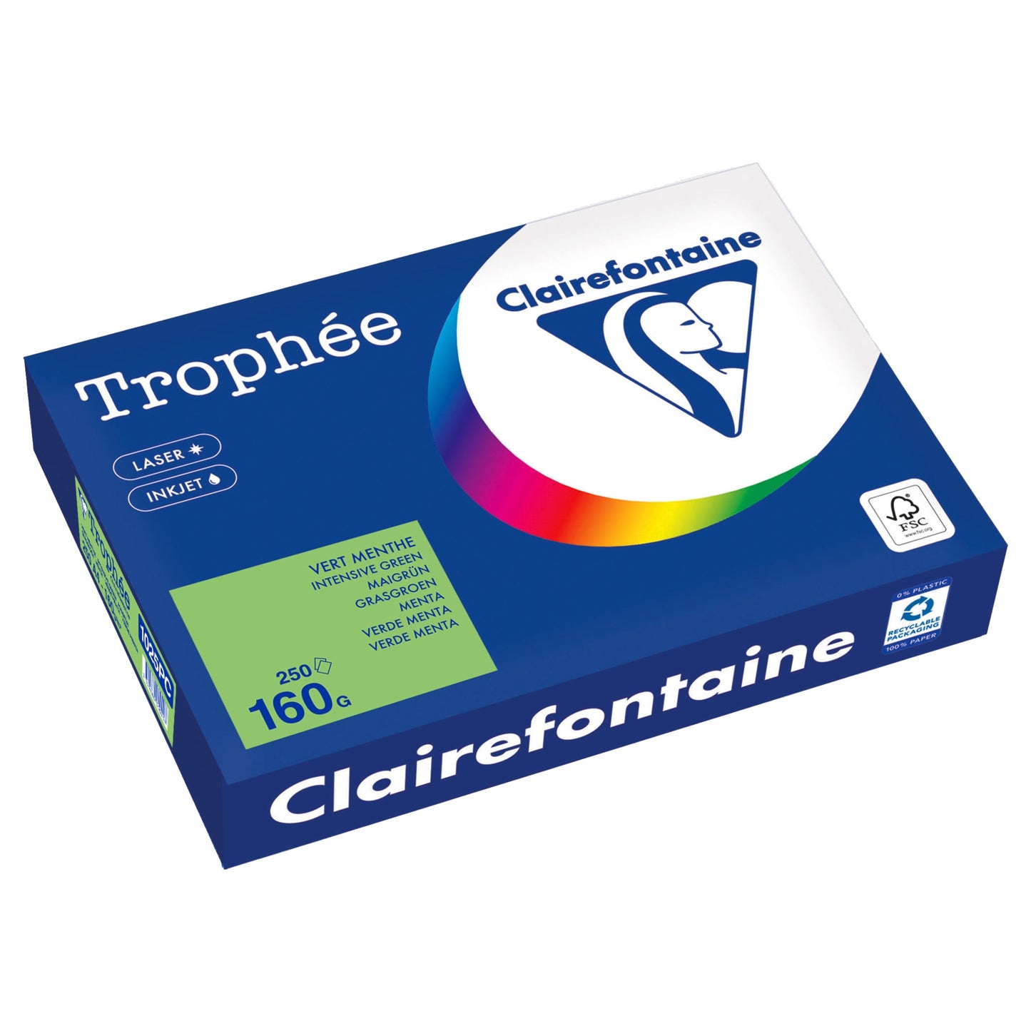 Clairefontaine Kopierpapier Trophée Color DIN A4 160g/m² elementar chlorfrei gebleicht, holzfrei maigrün 250 Bl./Pack.