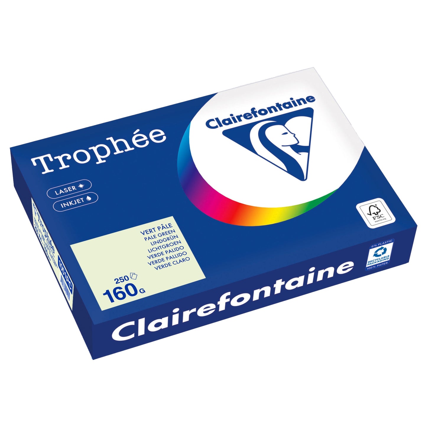 Clairefontaine Kopierpapier Trophée Color DIN A4 160g/m² elementar chlorfrei gebleicht, holzfrei lindgrün 250 Bl./Pack.