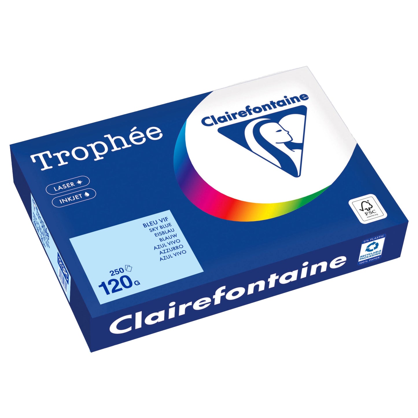 Clairefontaine Kopierpapier Trophée Color DIN A4 120g/m² elementar chlorfrei gebleicht, holzfrei eisblau 250 Bl./Pack.