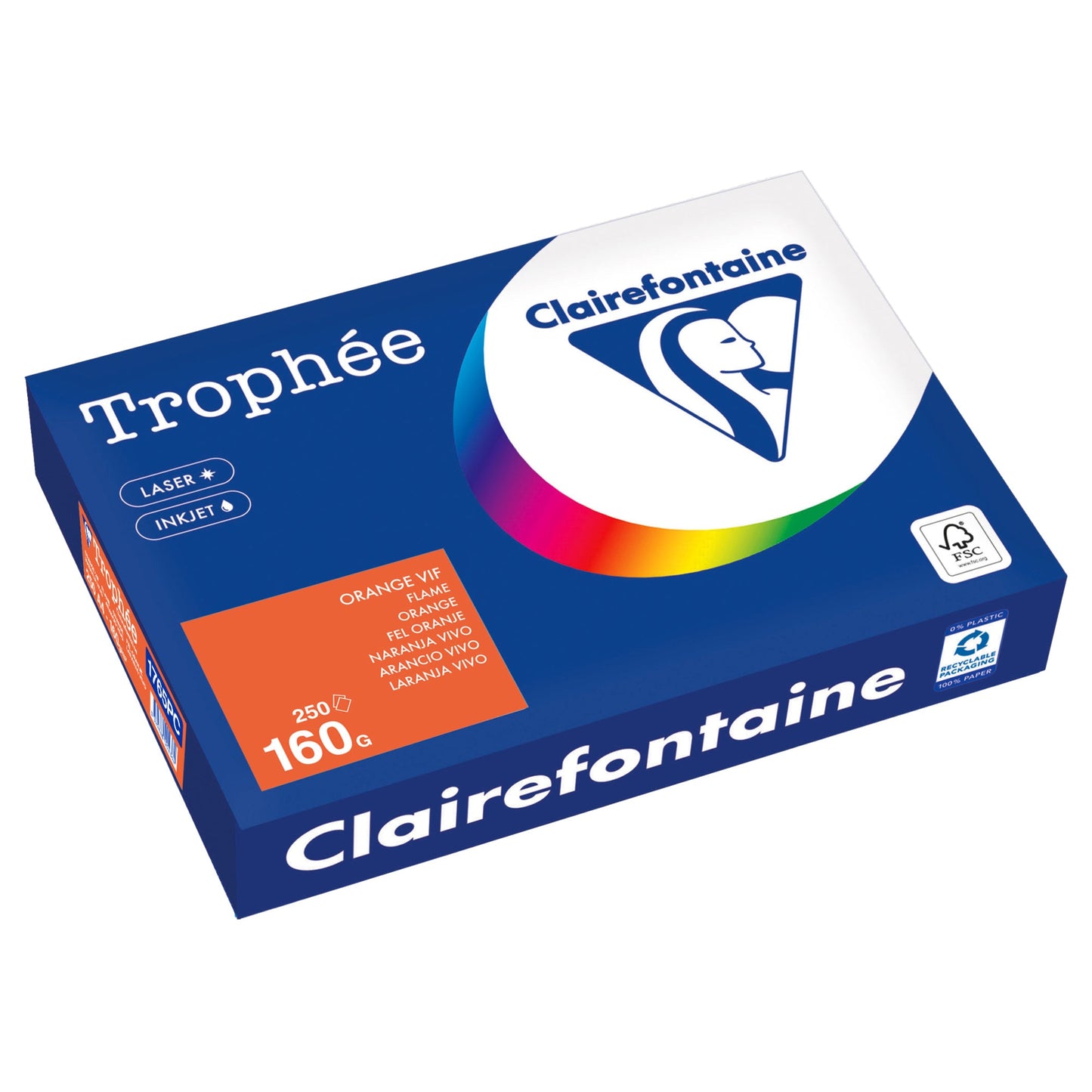 Clairefontaine Kopierpapier Trophée Color DIN A4 160g/m² elementar chlorfrei gebleicht, holzfrei orange 250 Bl./Pack.