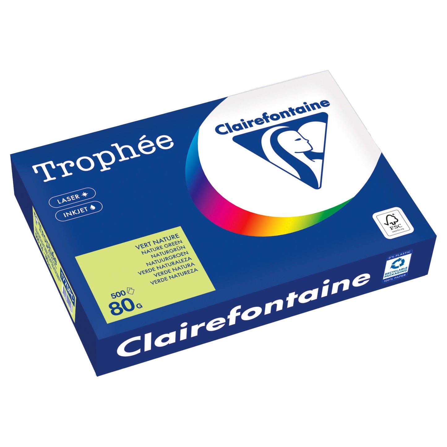 Clairefontaine Kopierpapier Trophée Color DIN A4 80g/m² elementar chlorfrei gebleicht, holzfrei naturgrün 500 Bl./Pack.