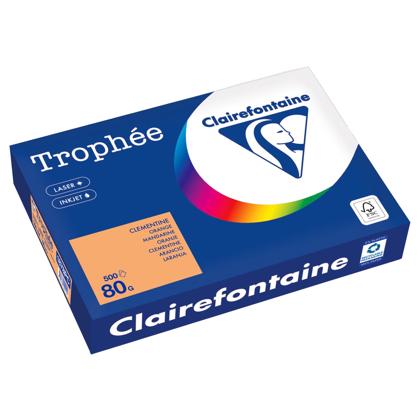 Clairefontaine Kopierpapier Trophée Color DIN A4 80g/m² elementar chlorfrei gebleicht, holzfrei clementine 500 Bl./Pack.