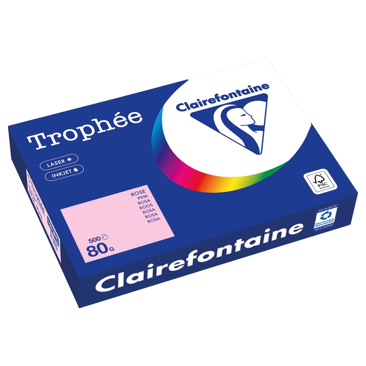 Clairefontaine Kopierpapier Trophée Color DIN A4 80g/m² elementar chlorfrei gebleicht, holzfrei rosa 500 Bl./Pack.