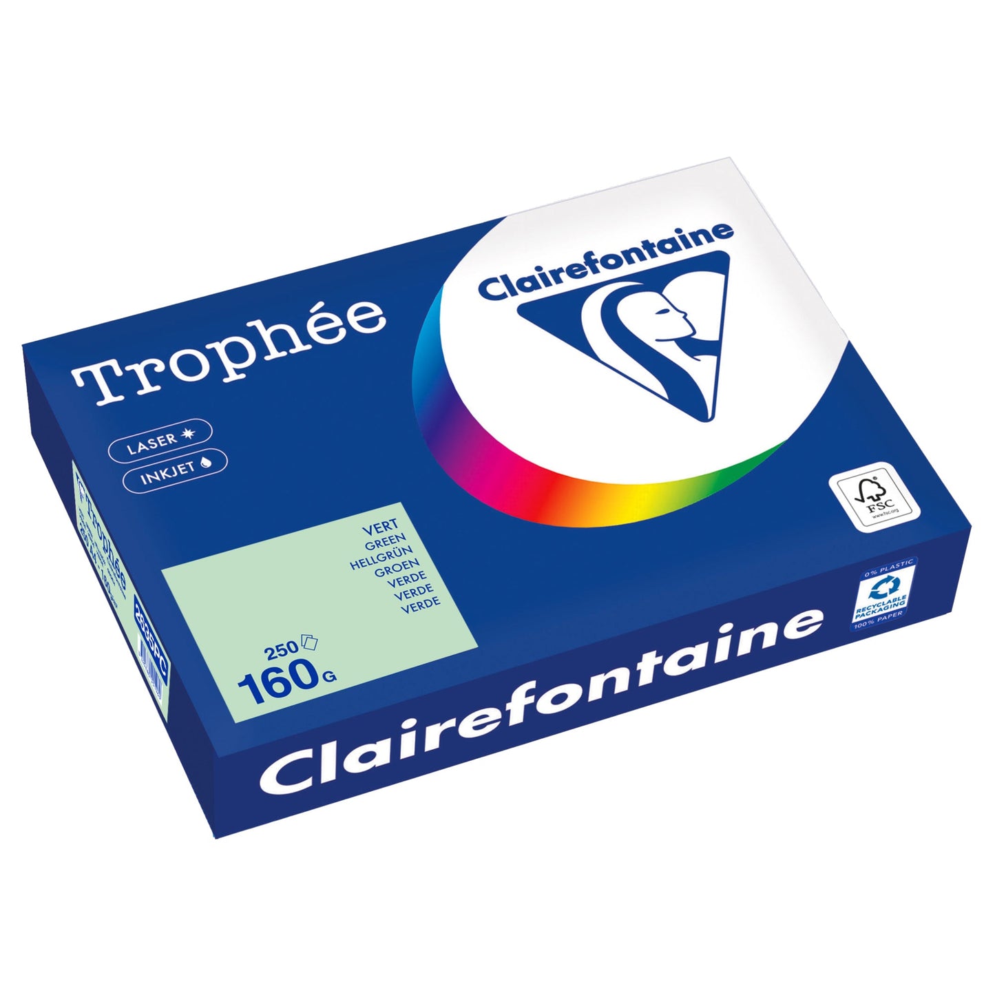 Clairefontaine Kopierpapier Trophée Color DIN A4 160g/m² elementar chlorfrei gebleicht, holzfrei hellgrün 250 Bl./Pack.