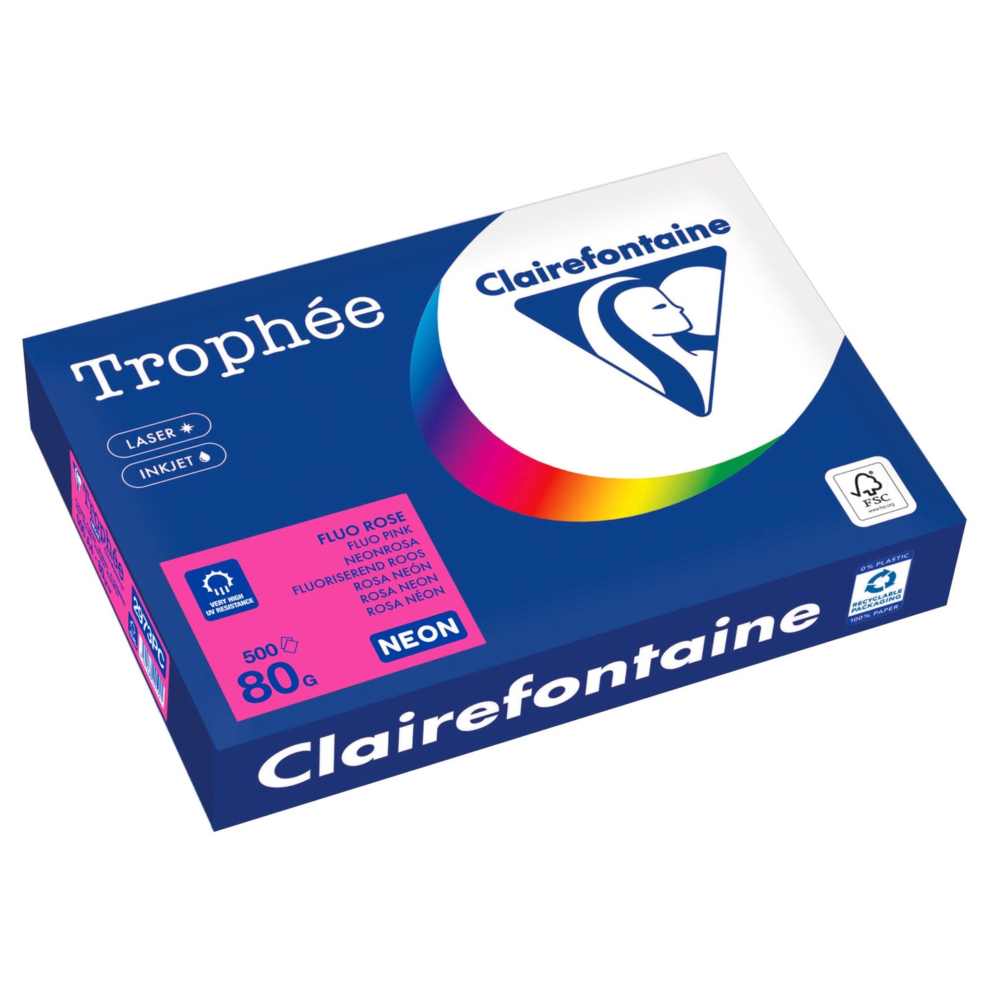 Clairefontaine Kopierpapier Trophée Color DIN A4 80g/m² elementar chlorfrei gebleicht, holzfrei neonrosa 500 Bl./Pack.