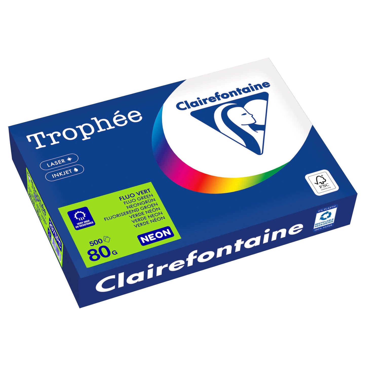 Clairefontaine Kopierpapier Trophée Color DIN A4 80g/m² elementar chlorfrei gebleicht, holzfrei neongrün 500 Bl./Pack.