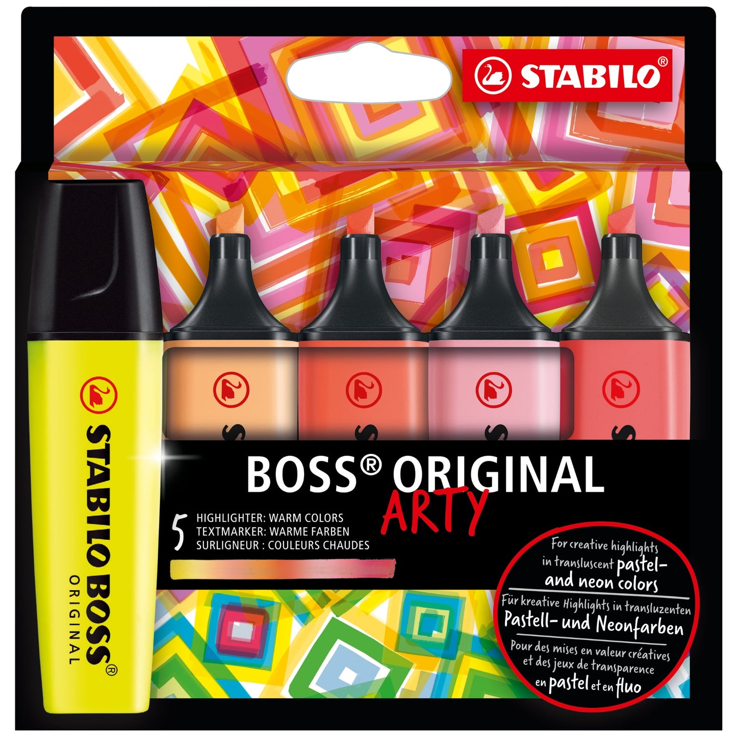 STABILO® Textmarker BOSS® ORIGINAL ARTY 2-5mm farbig sortiert Keilspitze 5 St./Pack.