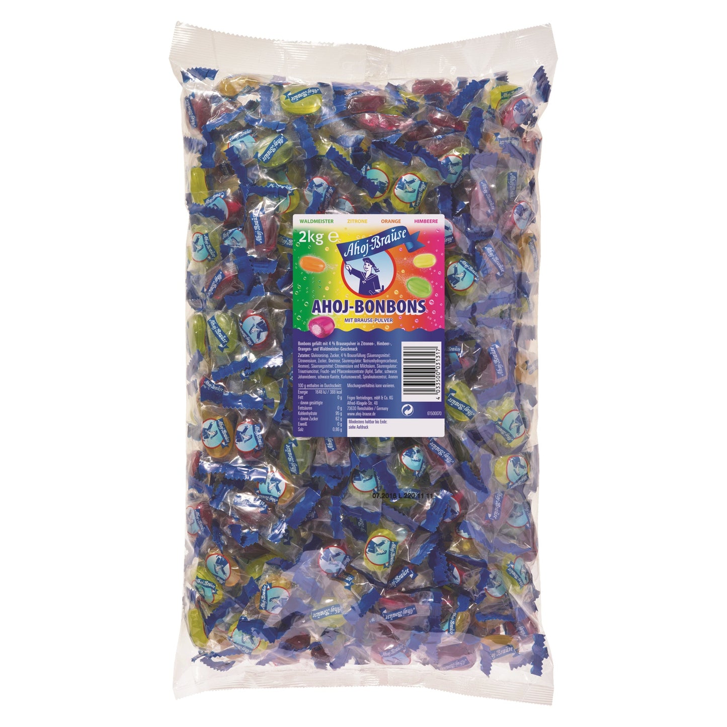 Ahoj Bonbons Brause Zitrone, Himbeere, Orange, Waldmeister 2.000 g/Pack.