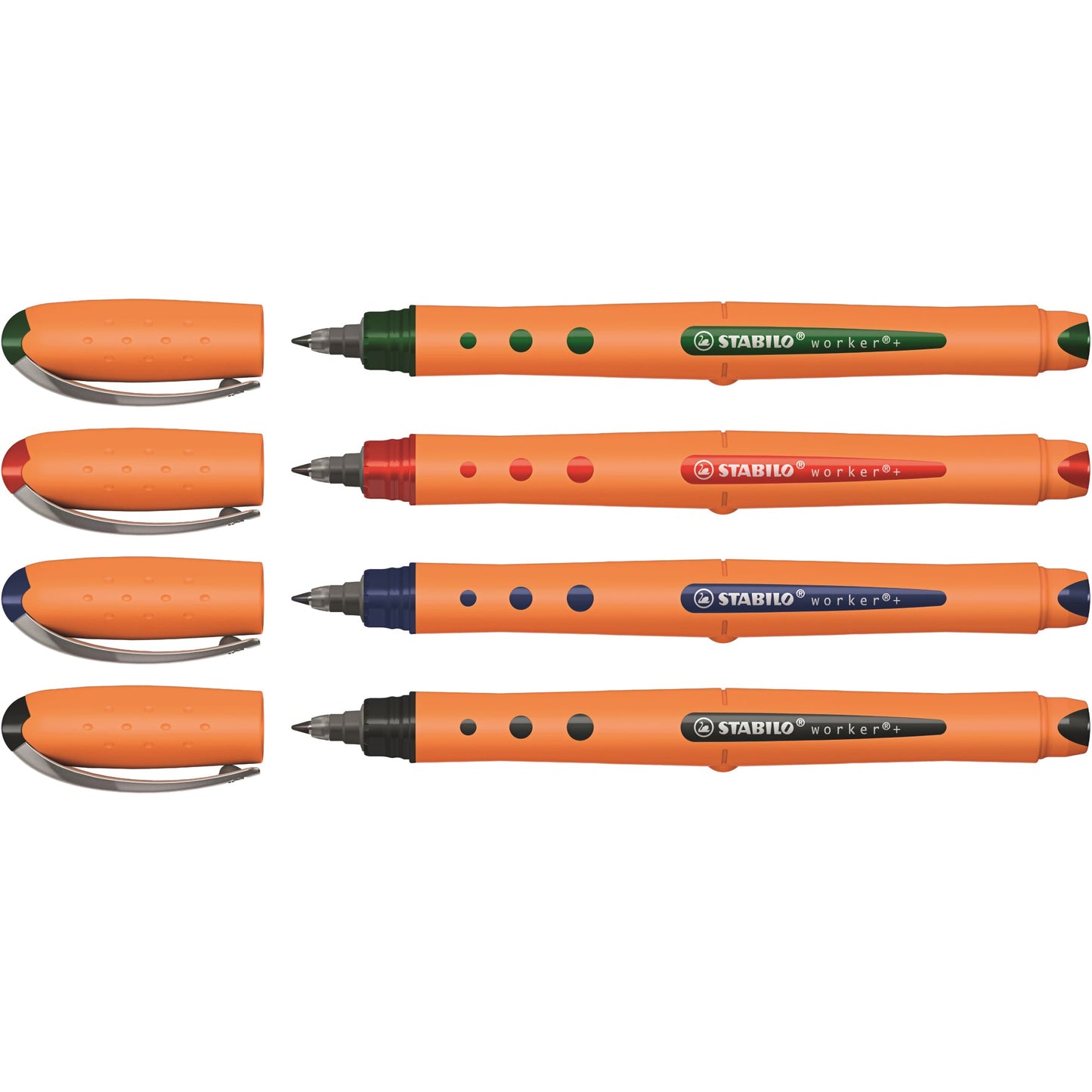 STABILO® Tintenroller worker®+ medium 0,5mm farbig sortiert Rundspitze nicht dokumentenecht 4 St./Pack.