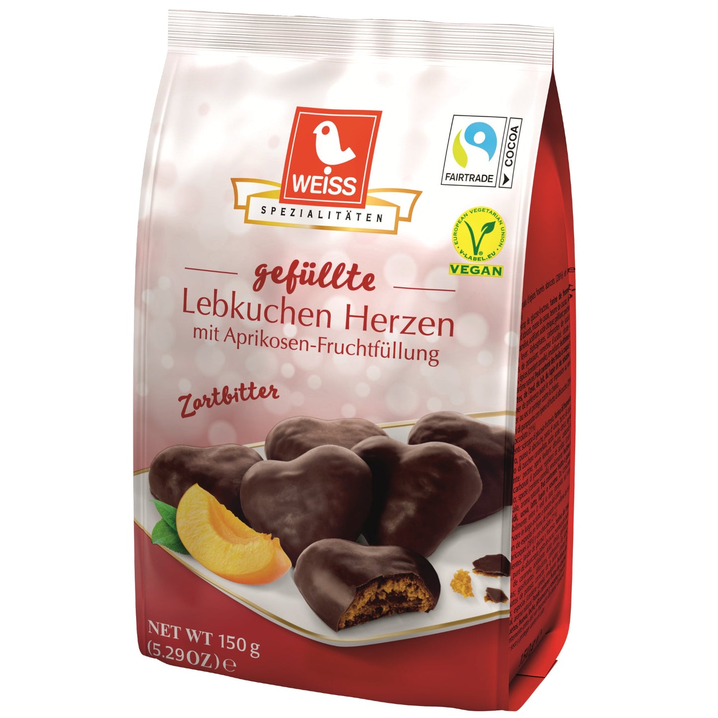 Gebäck Lebkuchen Herzen Zartbitter mit Aprikosenfruchtfüllung 150 g/Pack.