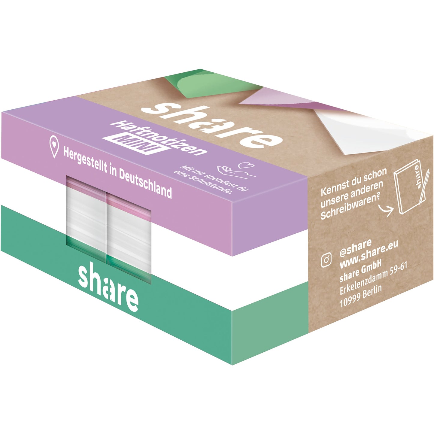 share Haftnotiz Mini 50 x 40 mm (B x H) weiß, pastellviolett, pastellgrün 100 Bl./Block 6 Block/Pack.