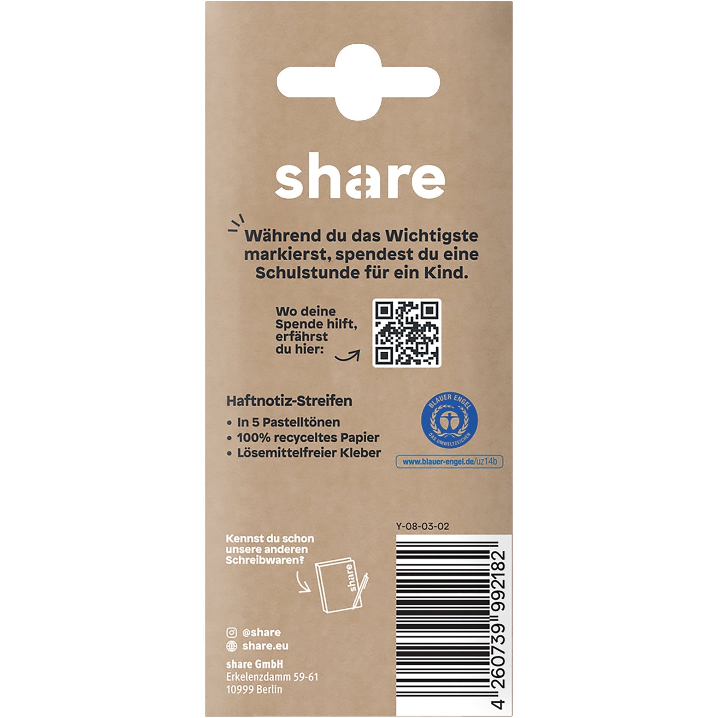 share Haftmarker 50 x 15 mm (B x H) pastellviolett, pastellgelb, pastellgrün, pastellrosa, pastellblau 40 Bl./Block 5 Block/Pack.