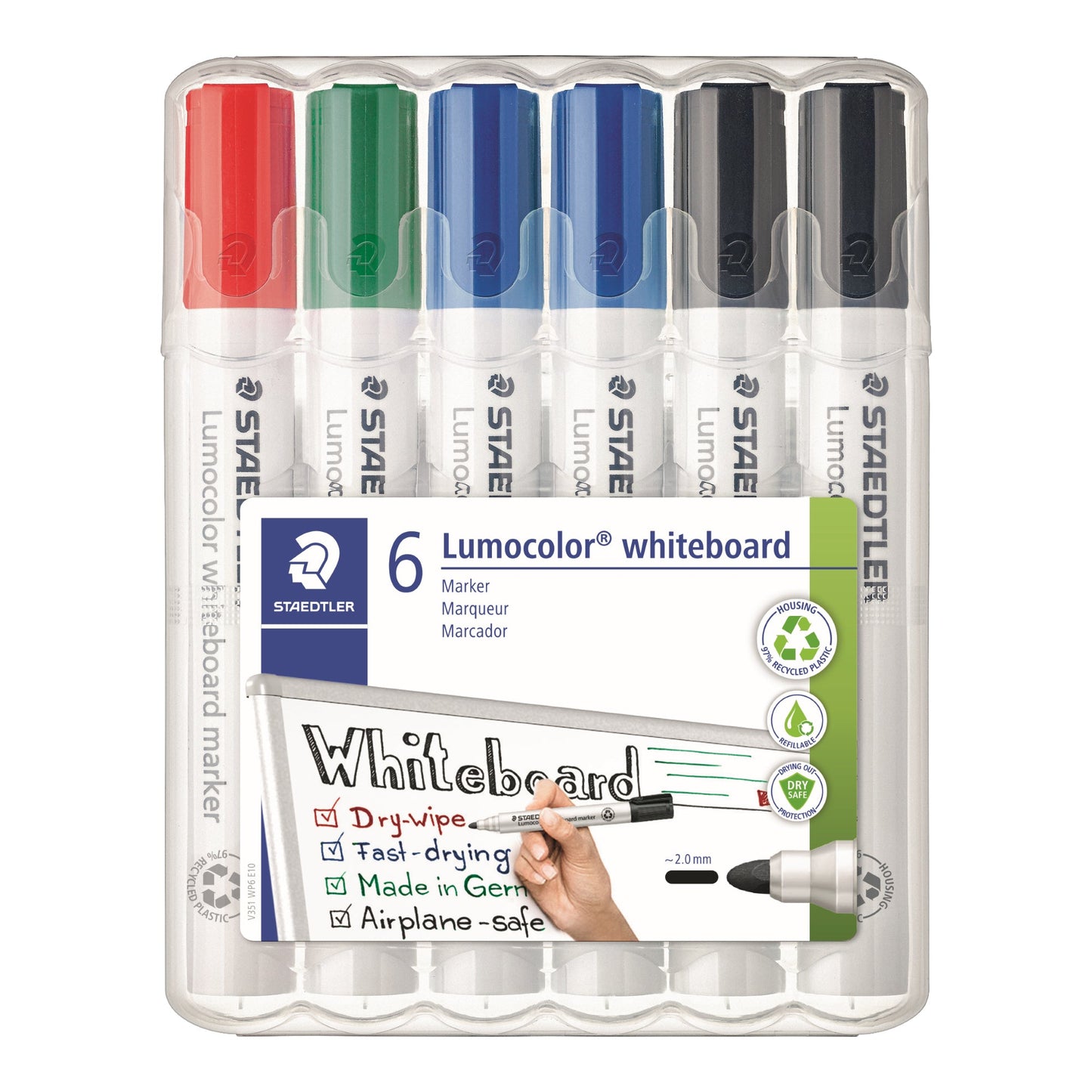 STAEDTLER® Whiteboardmarker Lumocolor® 351 2-5mm je 1 x rot, grün, je 2 x blau, schwarz 6 St./Pack.