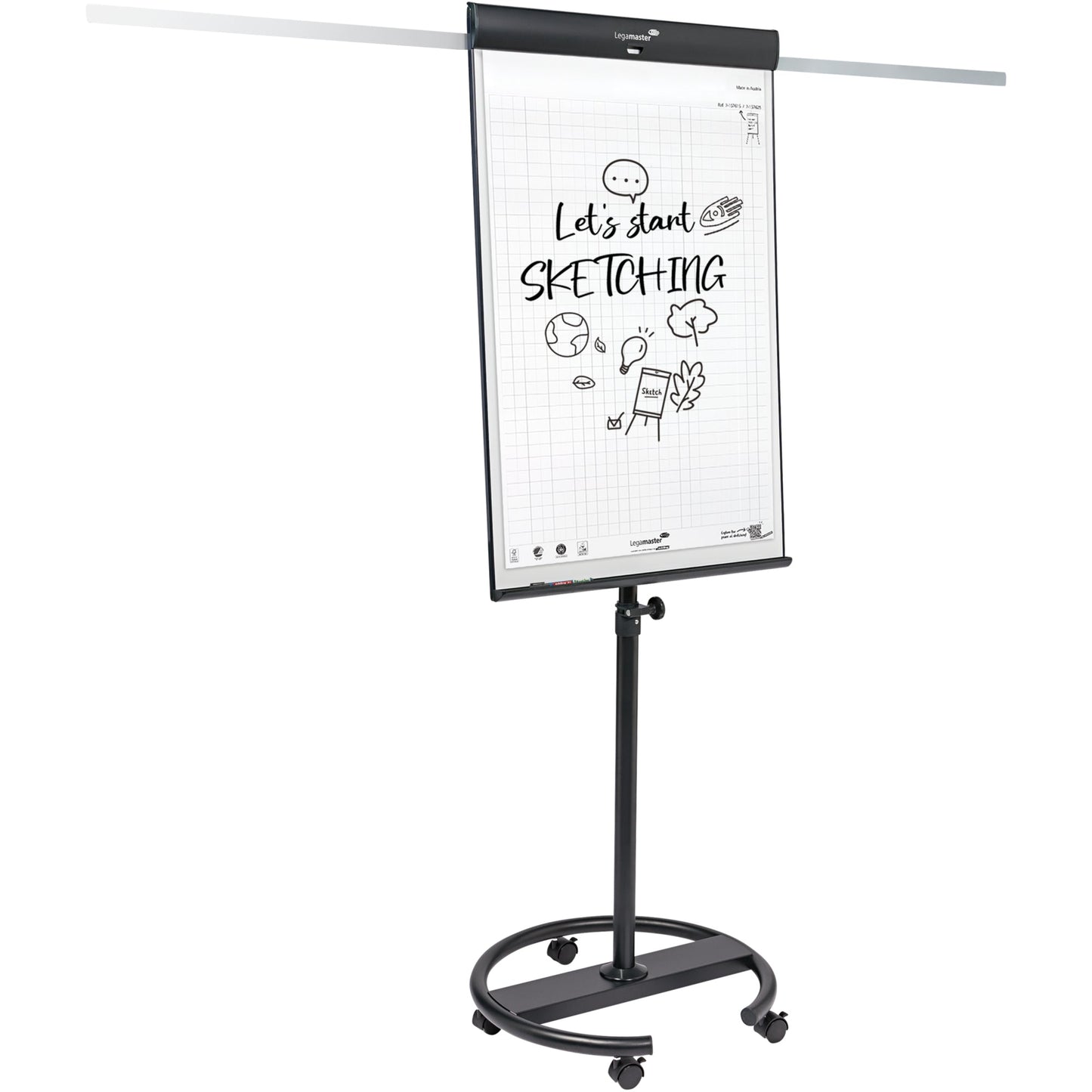Legamaster Mobiles Flipchart SKETCH PRO round base mit Ablageschale Rundfuß mit 5 Rollen Stahl anthrazit