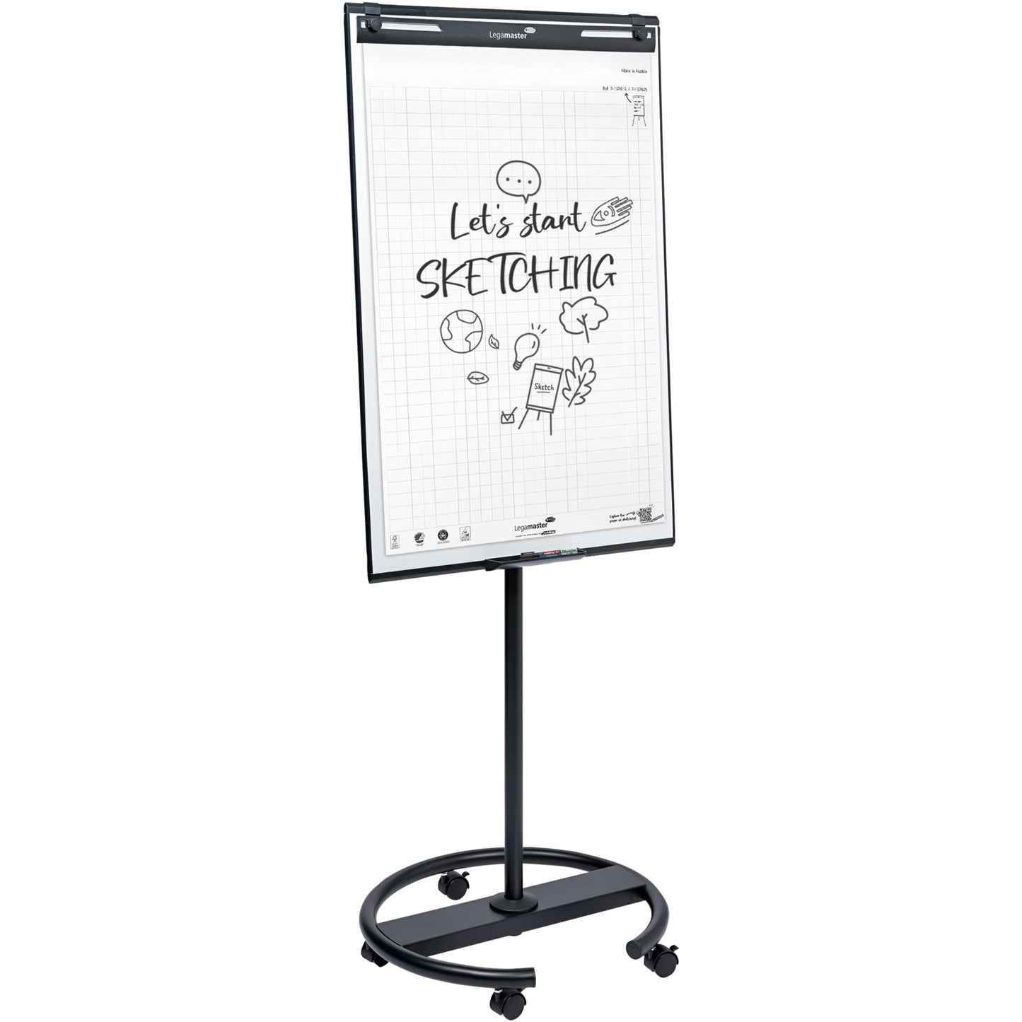 Legamaster Mobiles Flipchart SKETCH EASY round base mit Ablageschale Rundfuß mit 5 Rollen Stahl anthrazit