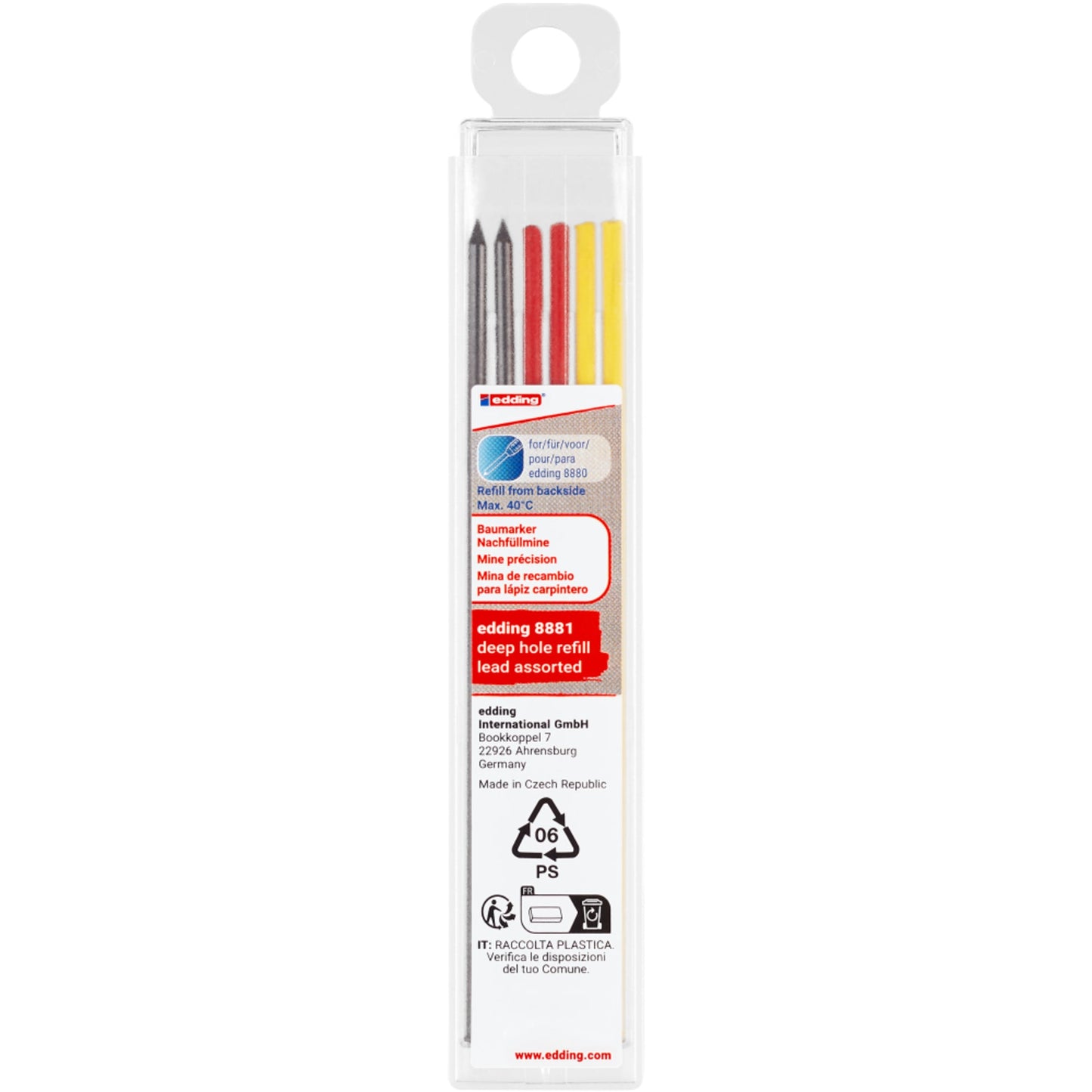 edding Nachfüllmine Tieflochmarker e-8881 1-3mm rot, gelb, graphit Rundspitze 6 St./Pack.
