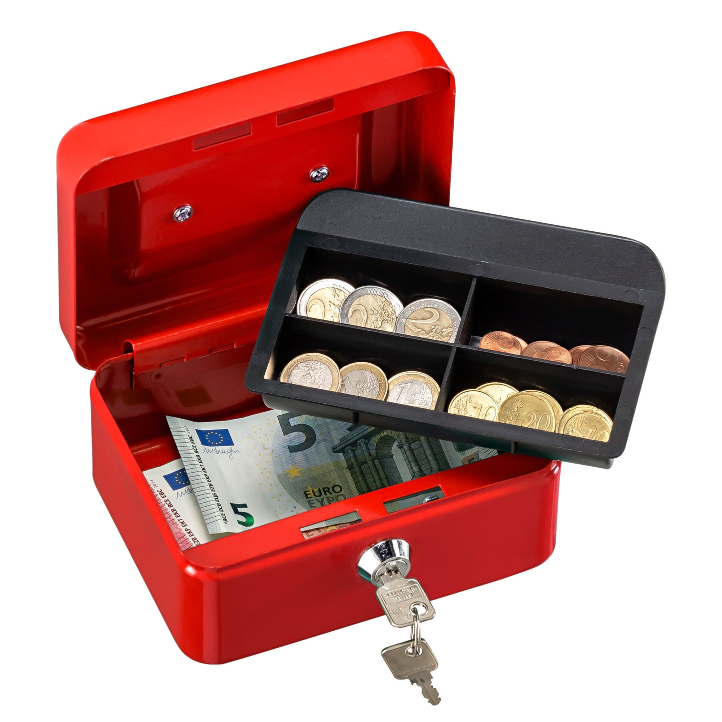 BURG-WÄCHTER Geldkassette Money 5015 15,2 x 8 x 11,5 cm (B x H x T) 1 Fach für Banknoten 4 Fächer für Hartgeld mit Schloss Stahl rot