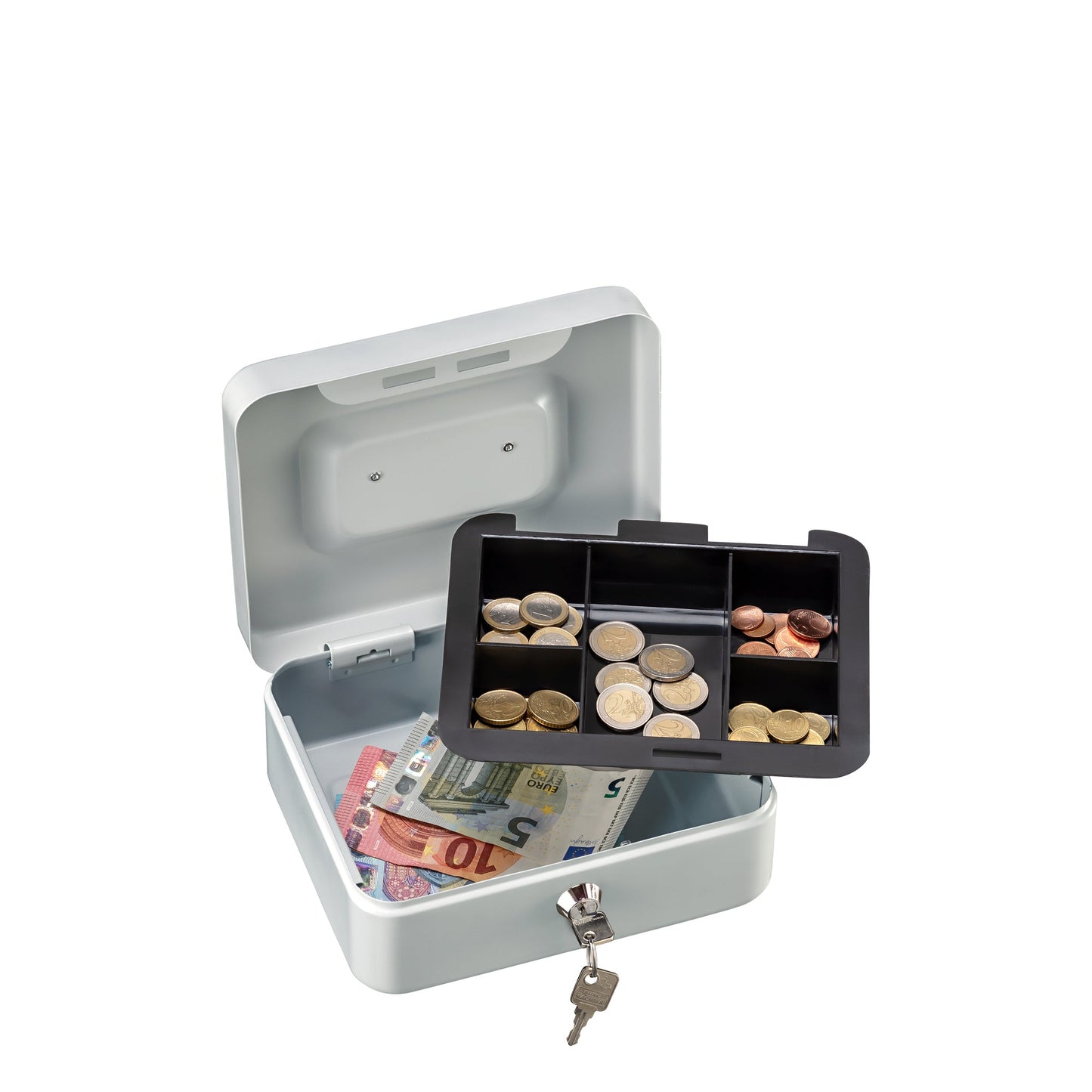 BURG-WÄCHTER Geldkassette Money 5020 20 x 9 x 16 cm (B x H x T) 1 Fach für Banknoten 5 Fächer für Hartgeld mit Schloss Stahl hellgrau
