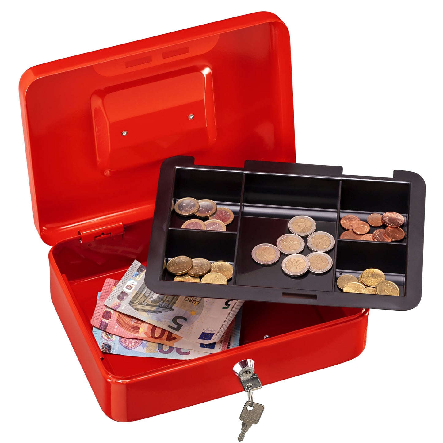 BURG-WÄCHTER Geldkassette Money 5025 25 x 9 x 18 cm (B x H x T) 1 Fach für Banknoten 5 Fächer für Hartgeld mit Schloss Stahl rot