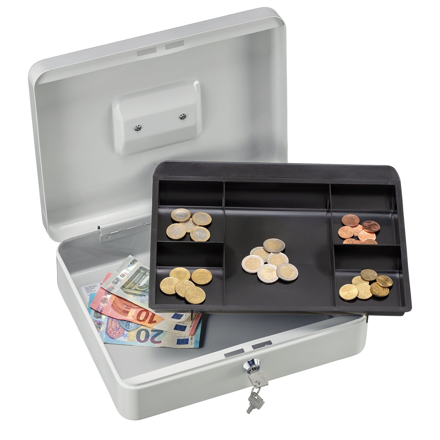 BURG-WÄCHTER Geldkassette Money 5030 30 x 9 x 24 cm (B x H x T) 1 Fach für Banknoten 5 Fächer für Hartgeld mit Schloss Stahl hellgrau