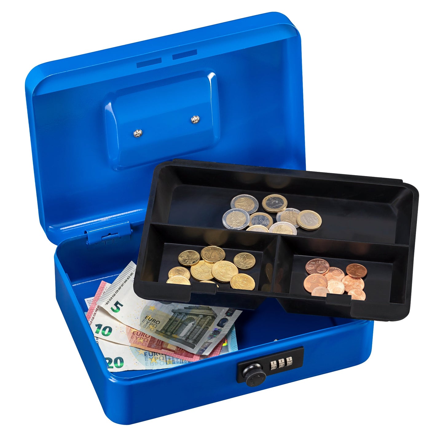 BURG-WÄCHTER Geldkassette Money Code 5025 25 x 9 x 18 cm (B x H x T) 1 Fach für Banknoten 3 Fächer für Hartgeld mit Schloss Stahl blau
