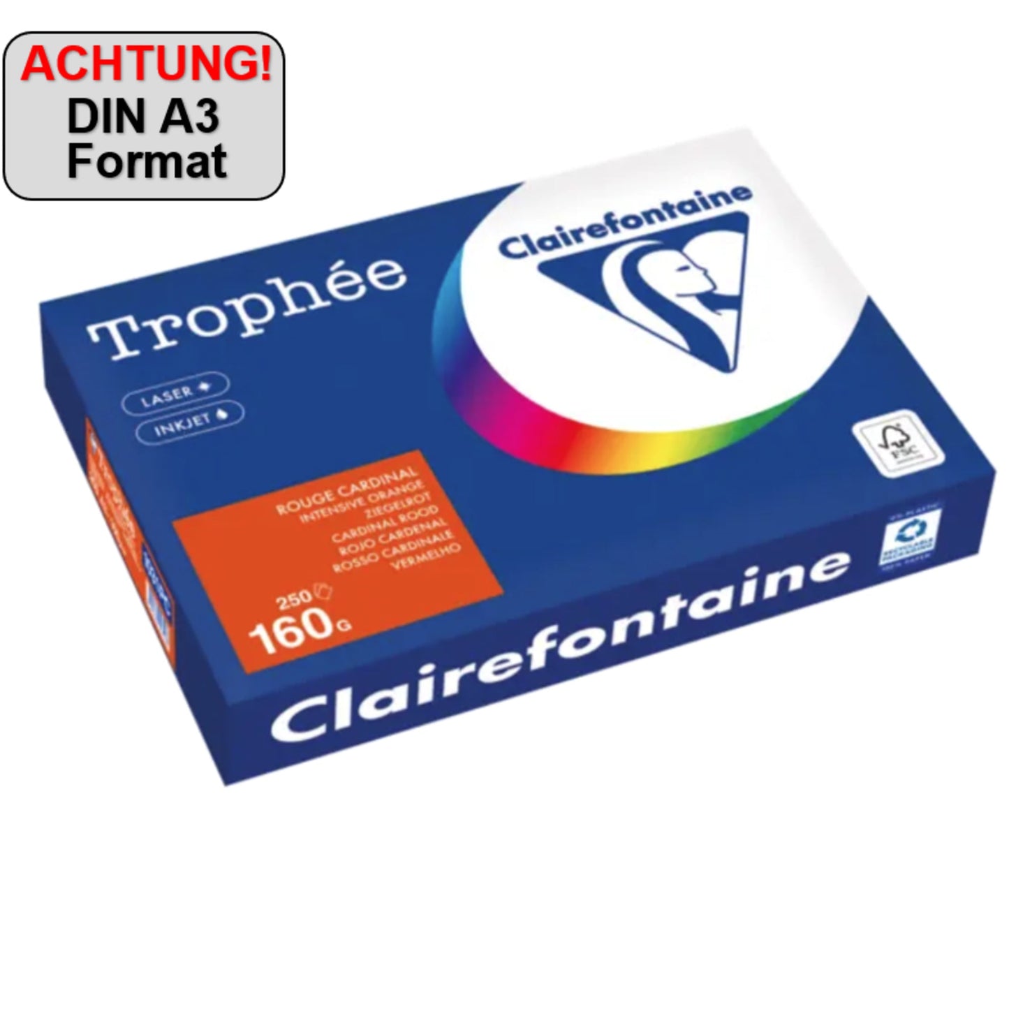 Clairefontaine Kopierpapier Trophée Color DIN A3 160g/m² elementar chlorfrei gebleicht, holzfrei ziegelrot 250 Bl./Pack.