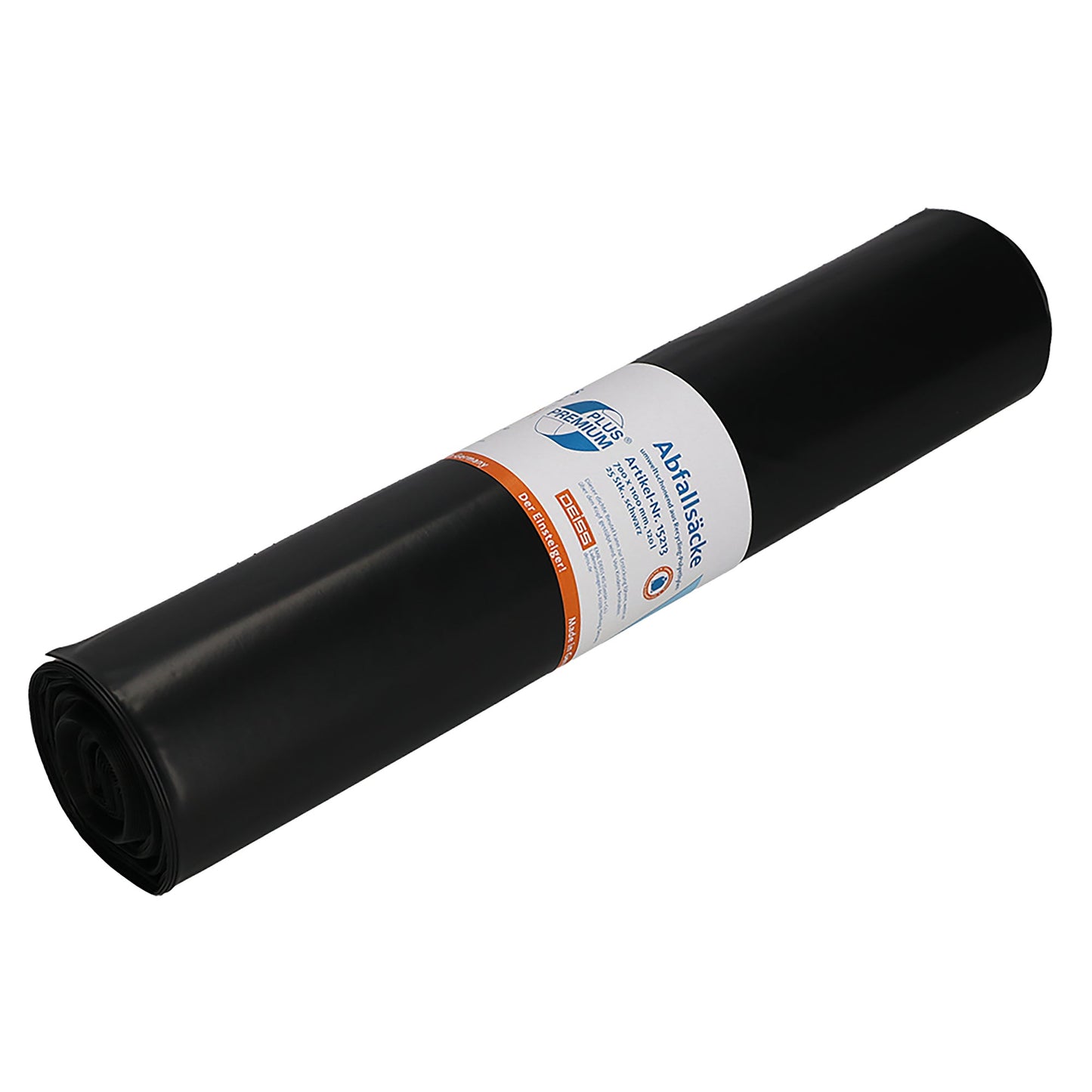 PREMIUM PLUS Müllsack Der Einsteiger! 70 x 110 cm (B x H) 120l LDPE, 95,8 % recycelt schwarz 25 St./Pack.