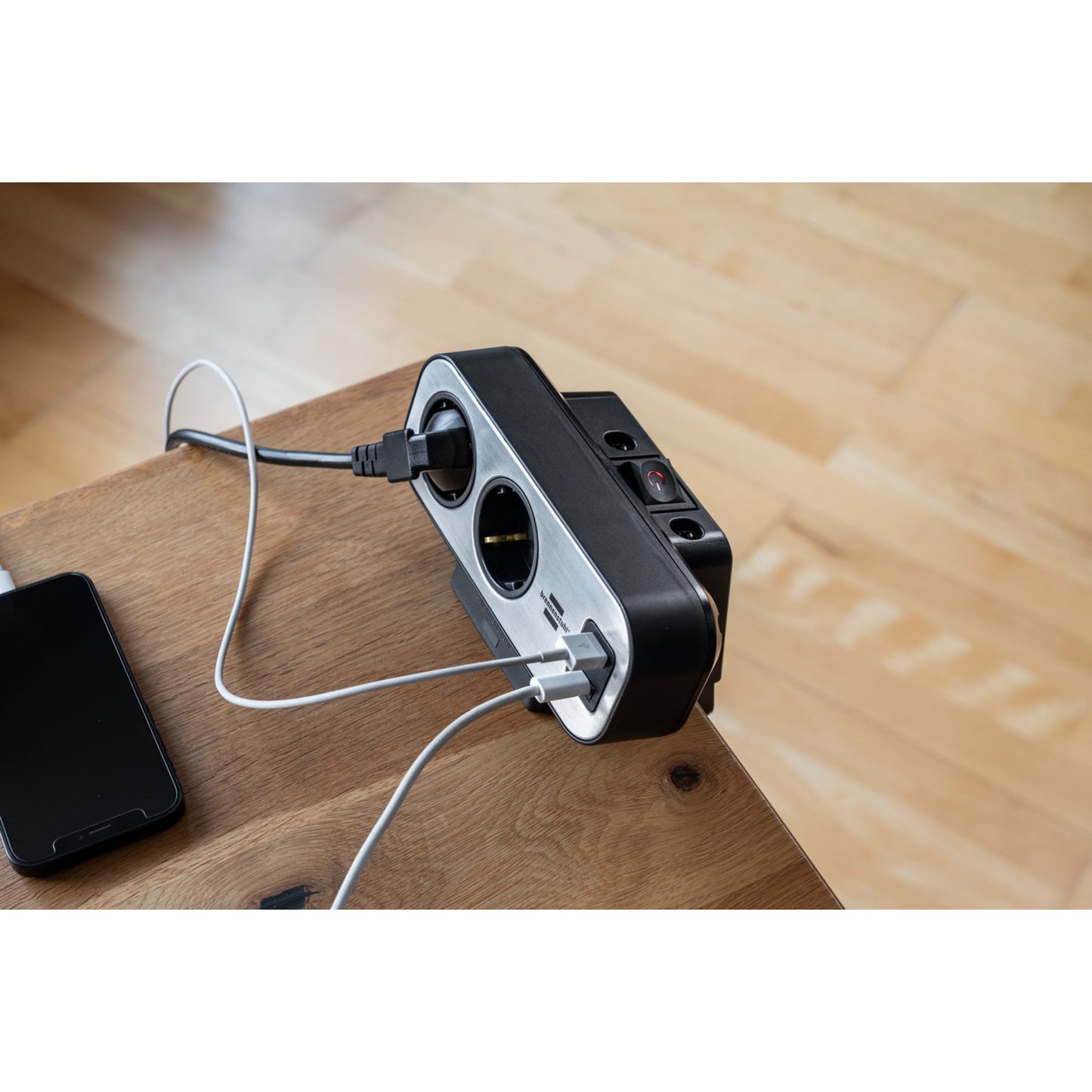 brennenstuhl® Tischsteckdosenleiste estilo Duplex 9 Steckdosen 2m 2 USB Ports schwarz/silber