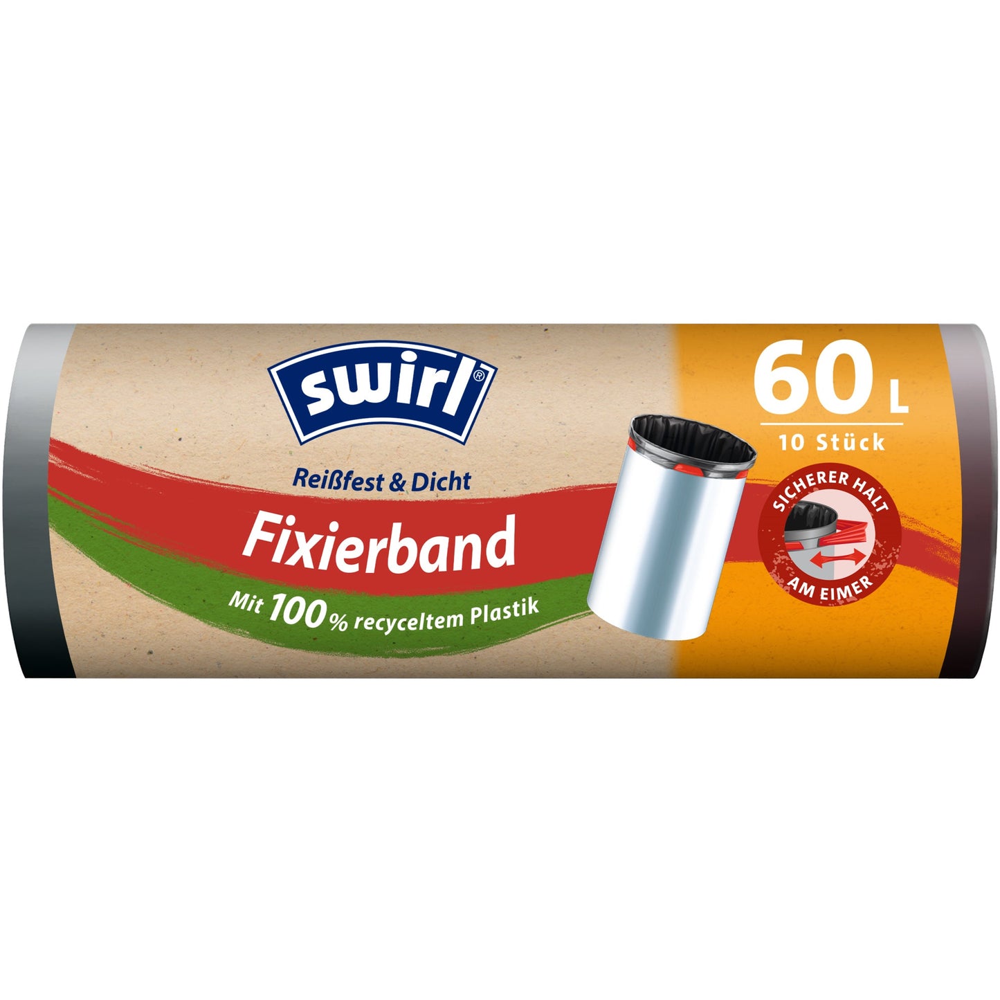 Swirl Müllbeutel Fixierband 68 x 73 cm (B x H) 60l Plastik, 100 % recycelt schwarz 10 St./Pack.