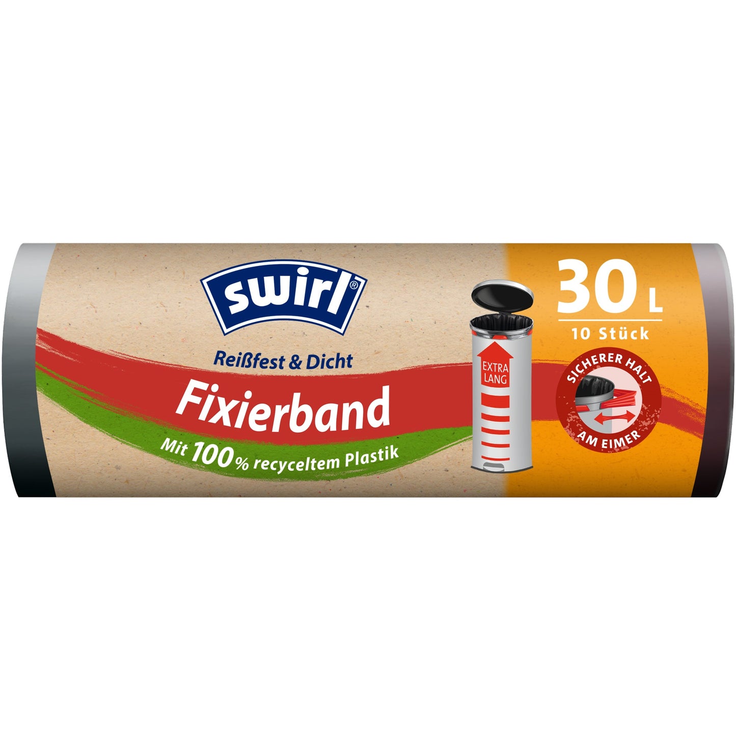 Swirl Müllbeutel Fixierband 47 x 78 cm (B x H) 30l Plastik, 100 % recycelt schwarz 10 St./Pack.