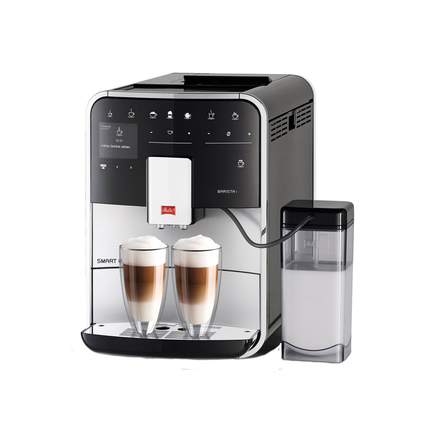 Melitta Kaffeevollautomat Barista T Smart® 25,9 x 37,2 x 46,7 cm (B x H x T) 2 x 135g 1,8l 1.450W inkl. Reinigungsstab, Milchsystem-Reiniger, Flüssigentkalker, Wasserfilter silber