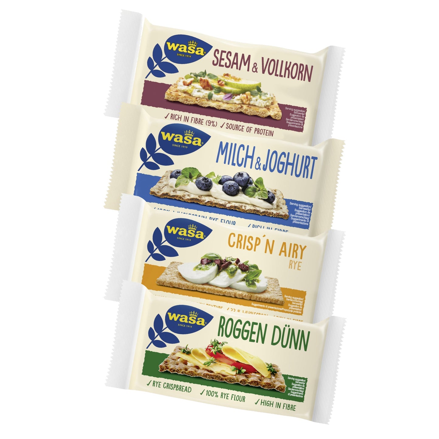 Wasa Brot Frühstücksbox Milch & Joghurt, Roggen dünn, Sesam & Vollkorn, Crisp'n Airy 40 x 2 St./Pack.