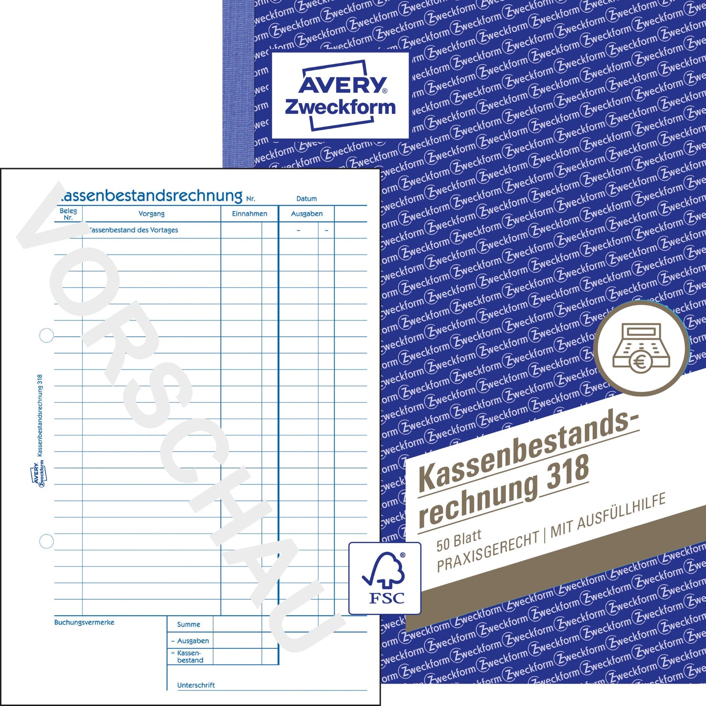 Avery Zweckform Kassenabrechnung 318 DIN A5 nicht selbstdurchschreibend 50 Bl.