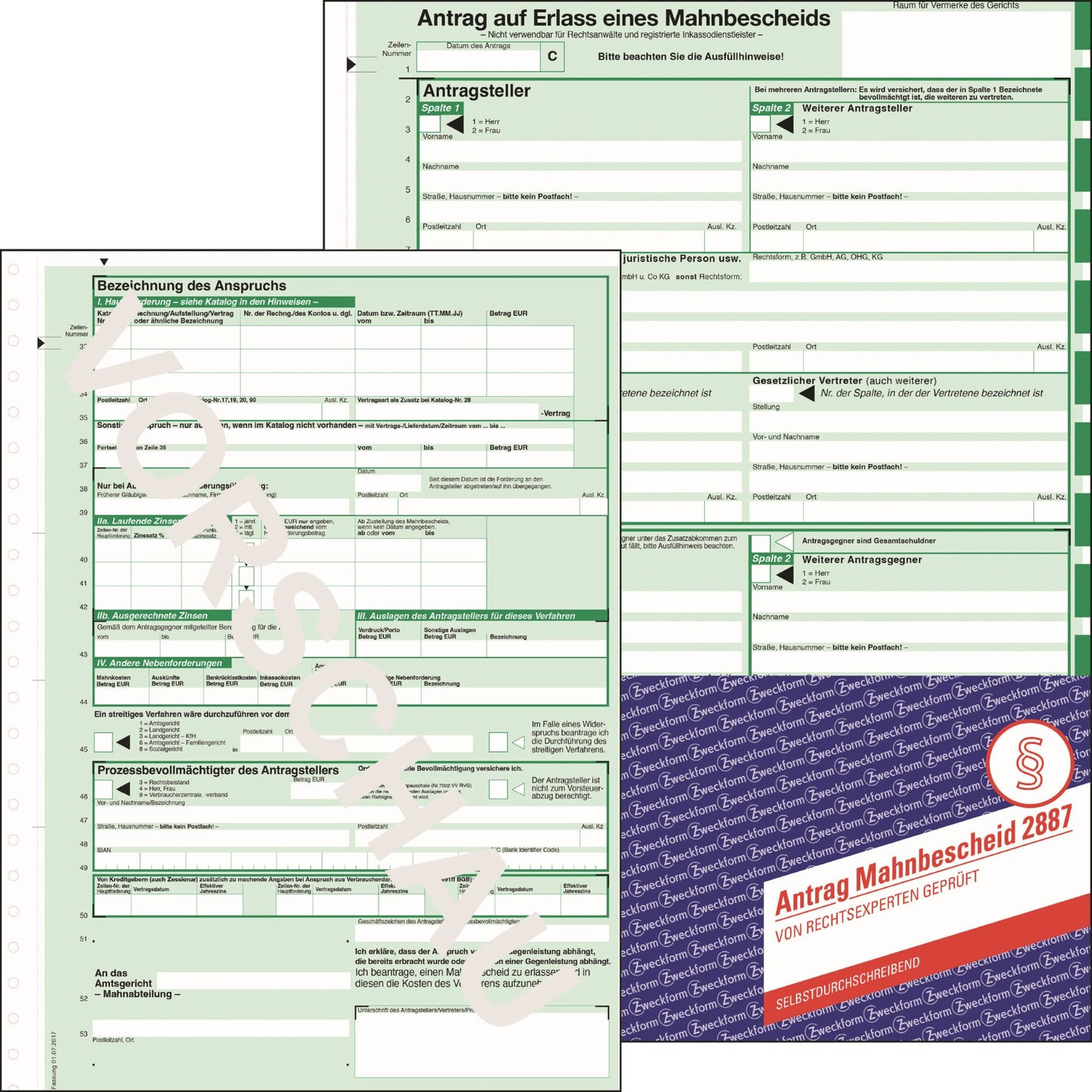 Avery Zweckform Mahnbescheid 2887 DIN A4 selbstdurchschreibend 1 Durchschlag 1 x 2 Bl.