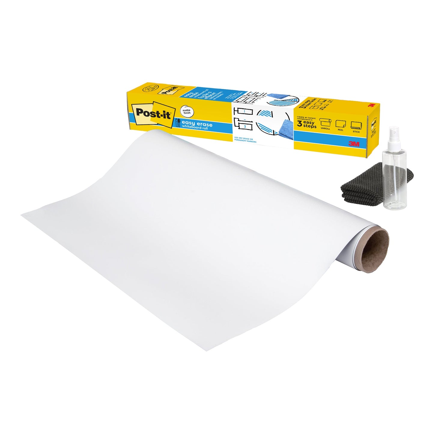 Post-it® Whiteboardfolie Easy Erase 60,9 x 91,4 cm (B x H) blanko inkl. 1 Scotch BriteT Microfasertuch, Flasche mit Sprühkopf Folie weiß