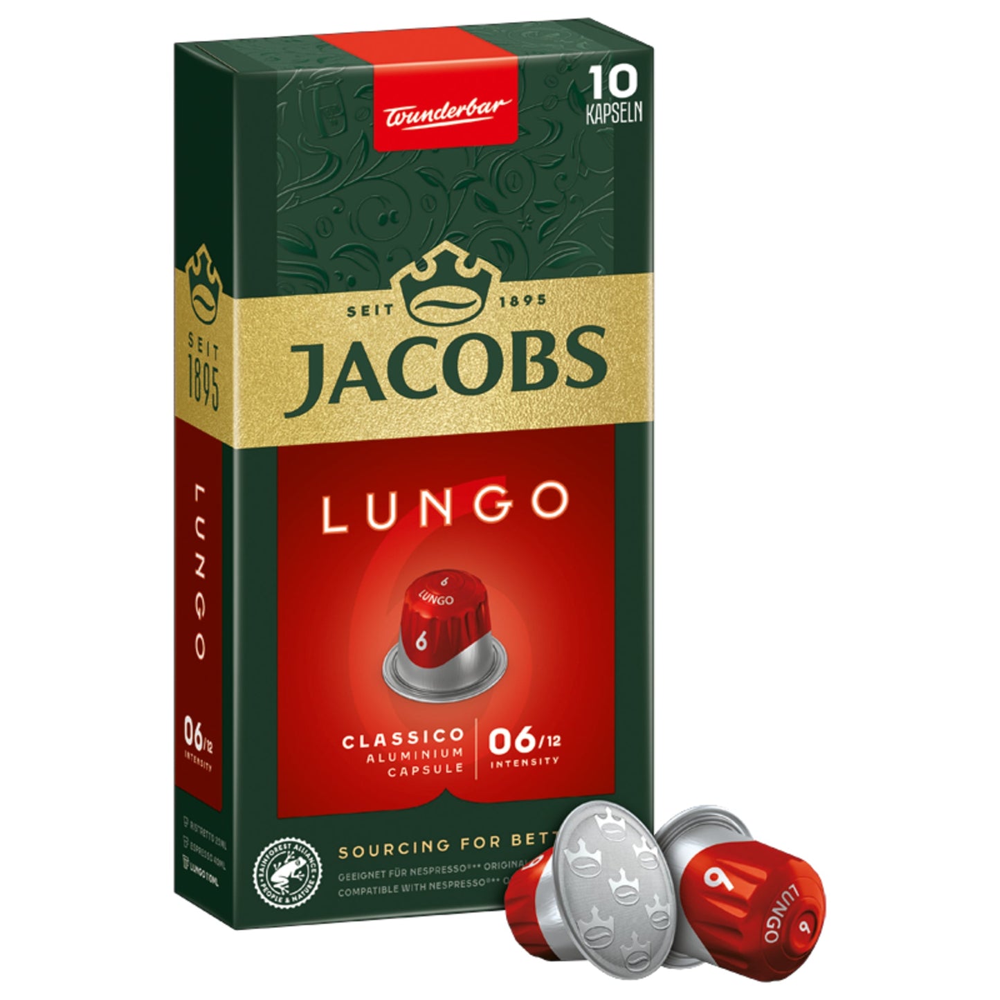 JACOBS Kaffeekapsel Lungo 6 Nespresso® Maschine Classico Intensität: 6 10 x 5,2 g/Pack.